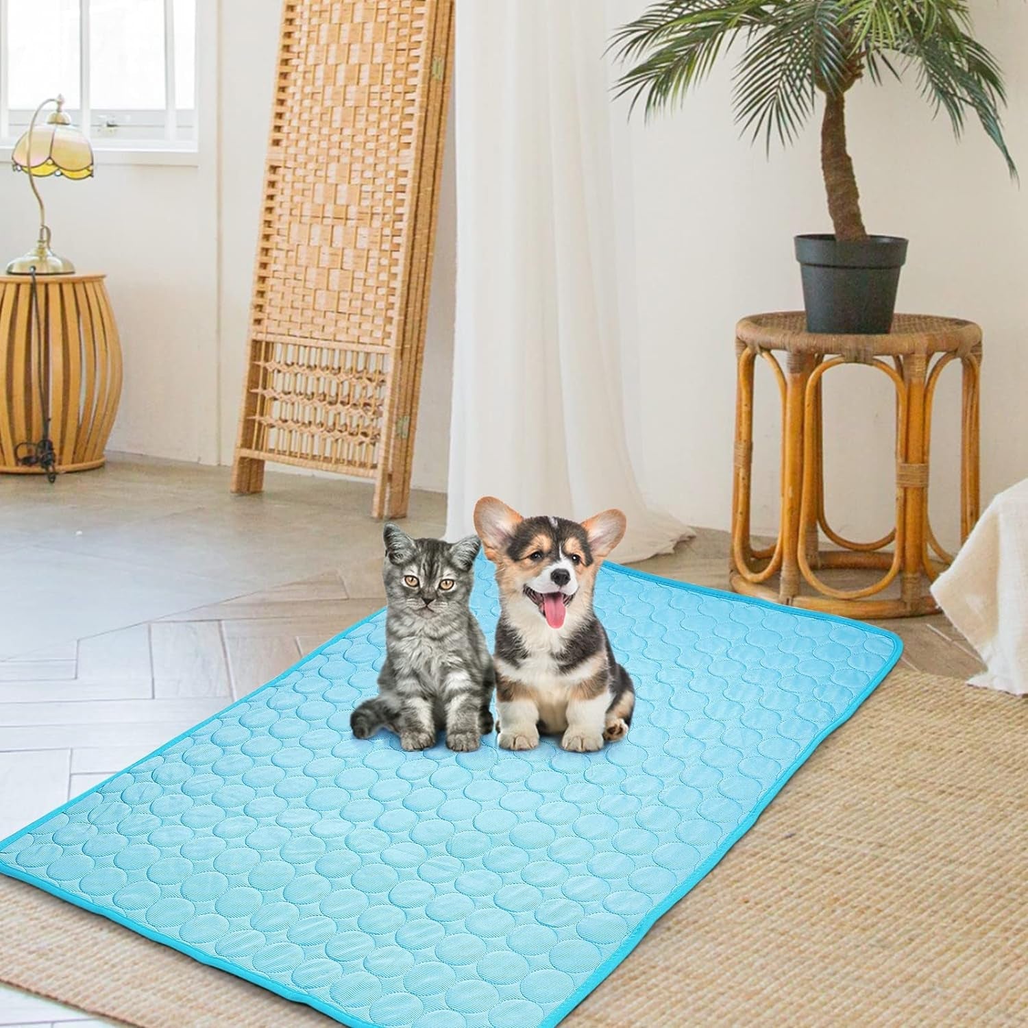 3 Pack Cooling Pad for Dog 40 X 28 in Summer Washable Dog Cooling Mat Sleeping Pad Water Absorption Top Breathable Pet Blanket Crate Pad Portable for Small Medium Large Pet Outdoor or Home Use, Blue