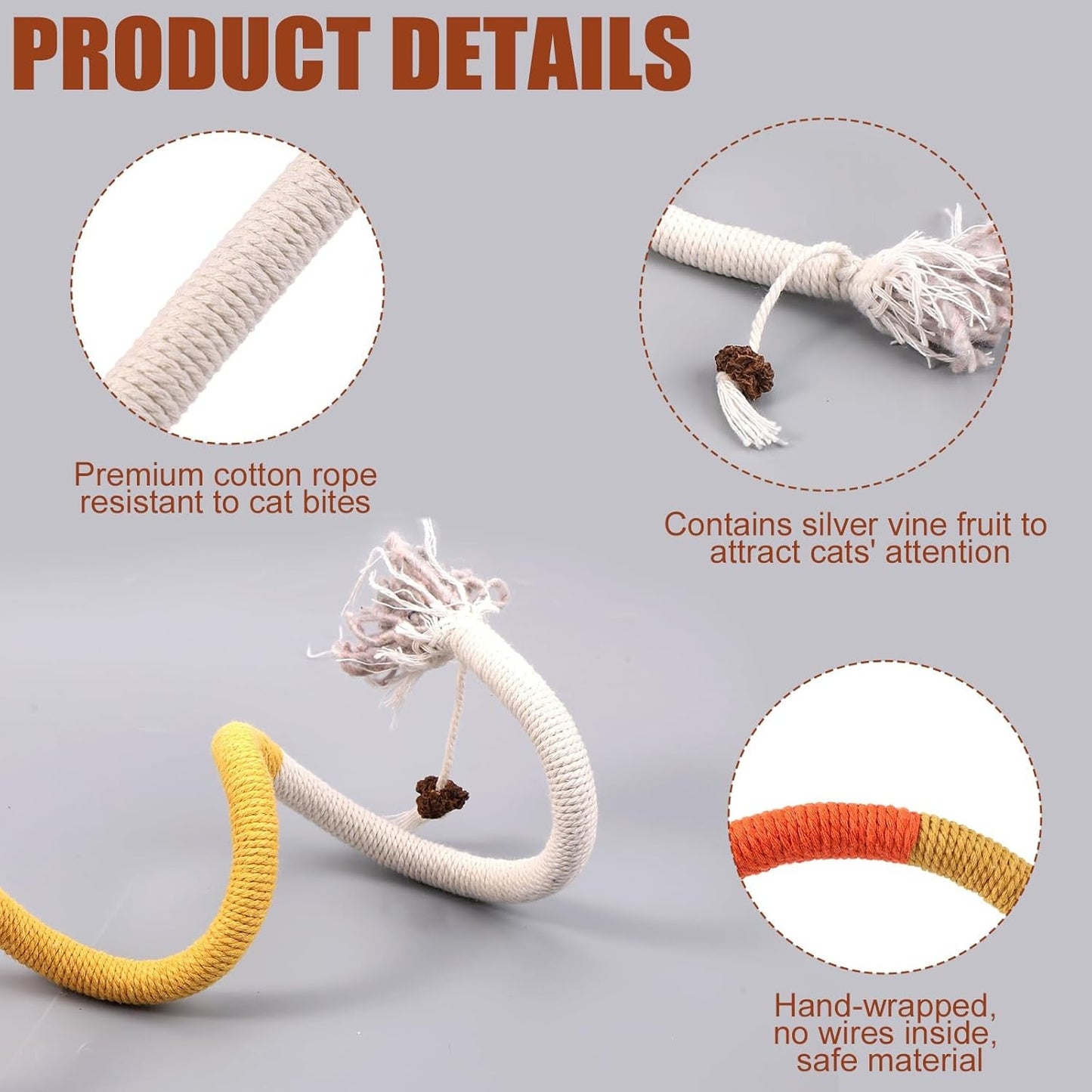 3Pcs Cat Cotton Ropes, 27.56 Inch Long Cat Rope Toys Multifunctional Interactive Cat Toy Cat Chew Toys Cat Dental Toys for Teeth Cleaning Cat Kick Toys for Indoor Cats