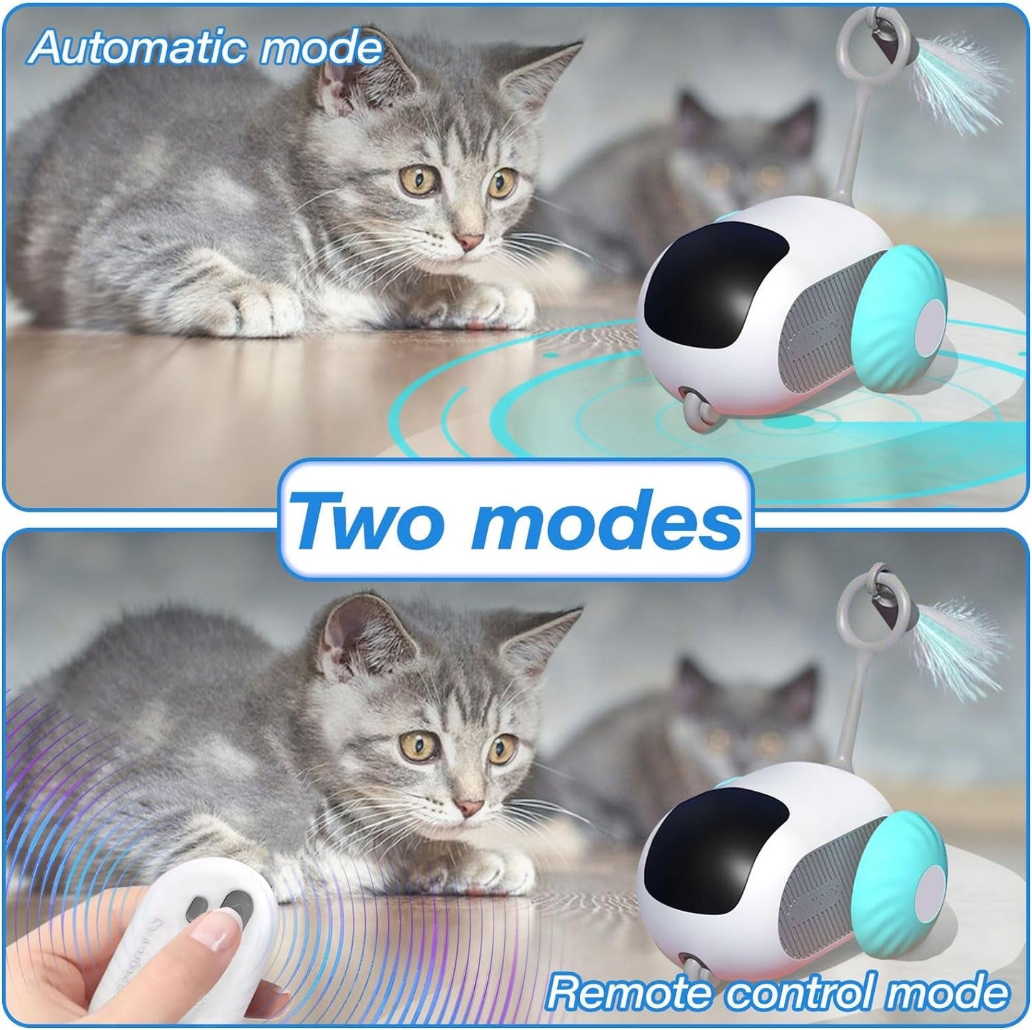 2.0 Remote Control Smart Cat Toy, Interactive Indoor Cat Toy with Feathers, Automatic Moving Cat Toy, USB Rechargeable, Blue