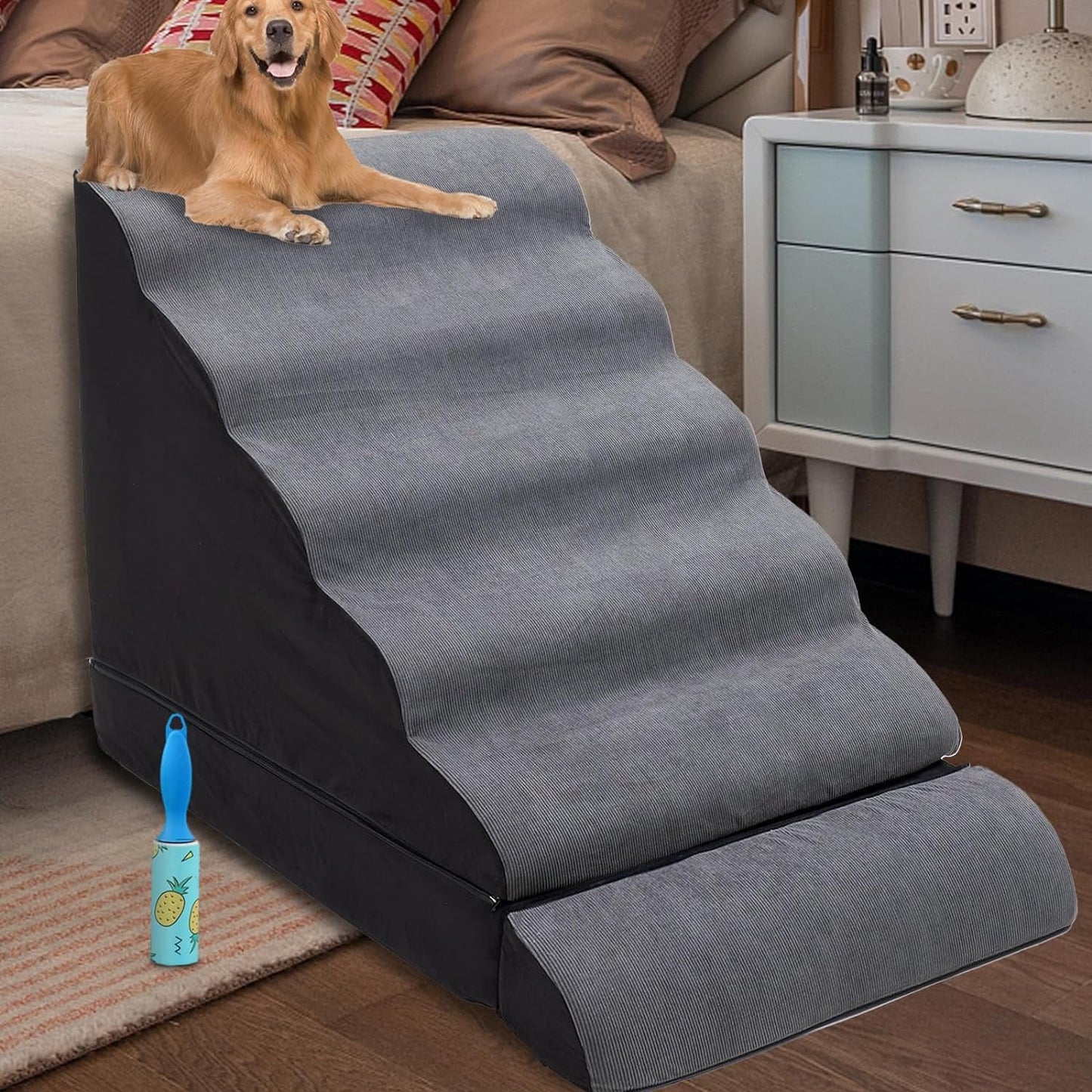 Foam Dog Stairs & Steps Ramps for High Beds 30-36 Inches High Tall, Litail 6 Step Pet Stairs/Steps for High Beds 30 Inch Large Dogs, Non-Slip Dog Ramps for Small Dogs, for Older Dogs/Cats Injured