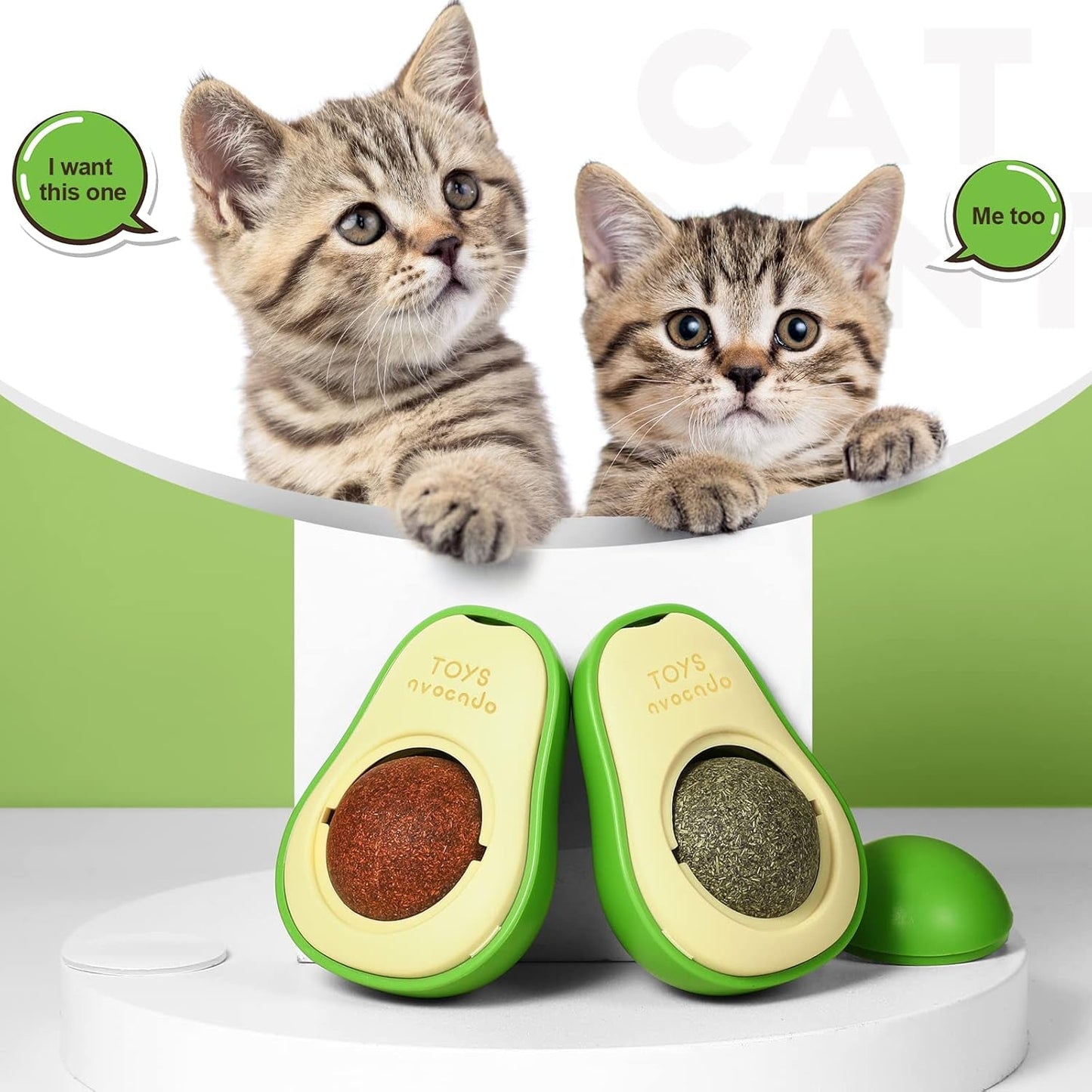 2 Pack Avocado Shaped Catnip Wall Ball Toys Catnip Edible Licking Ball Cat Treat Toy Rotatable Catnip Ball Edible Kitten Avocado Toy Pet Chew Toys for Cats Lick Teeth Dental Catnip Wall Treats