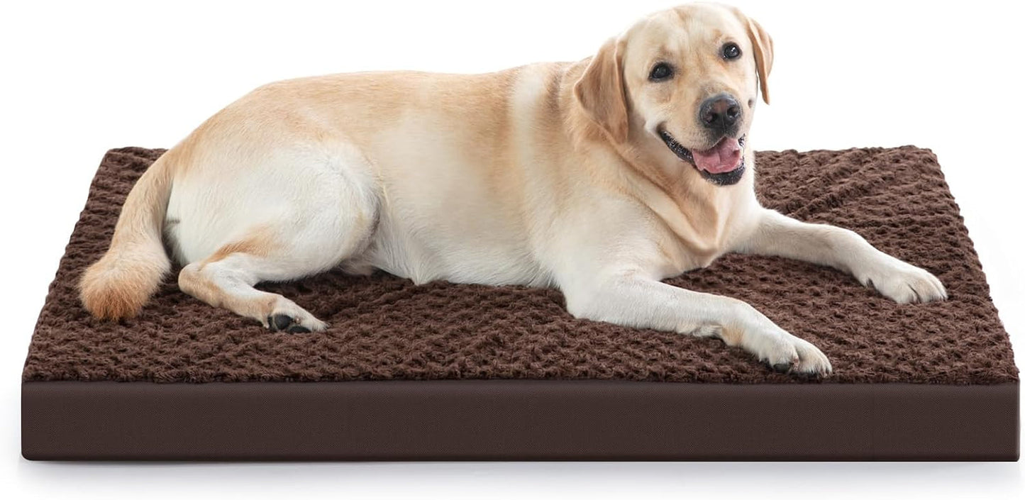 JOEJOY Orthopedic Dog Bed for Extra Large Medium Dogs, Big Egg-Crate Foam Dog Bed with Removable Waterproof Cover, Soft Rose Plush Pet Bed Mat with Non-Slip Bottom, Machine Washable (36"X27"X3")