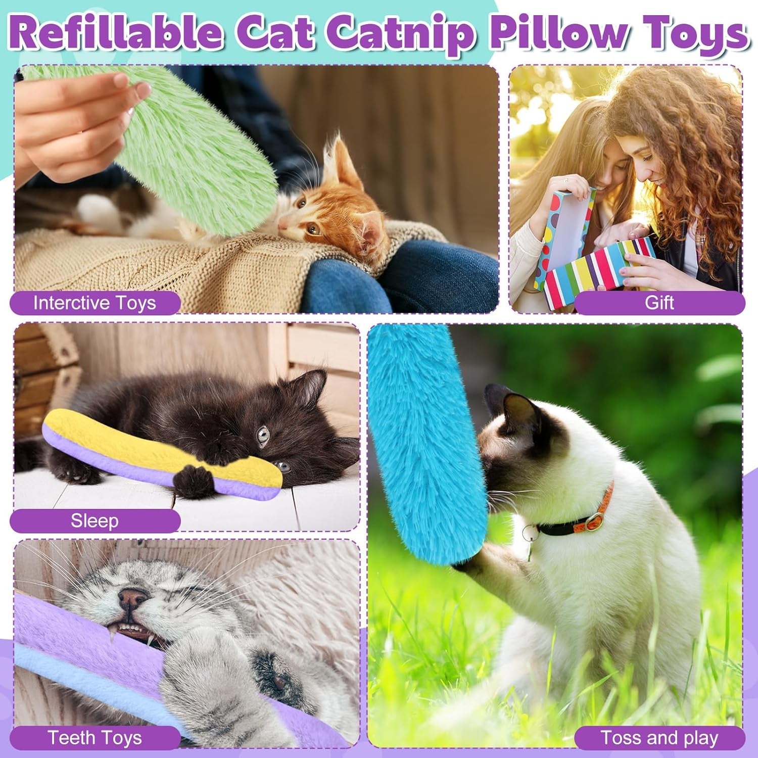 12 Pcs Cat Pillow Catnip Toys Bulk Soft and Durable Pillows Toy Cat Interactive Toy with Catnip Plush Cat Chew Teething Clean Toy for Indoor Cats Chewing