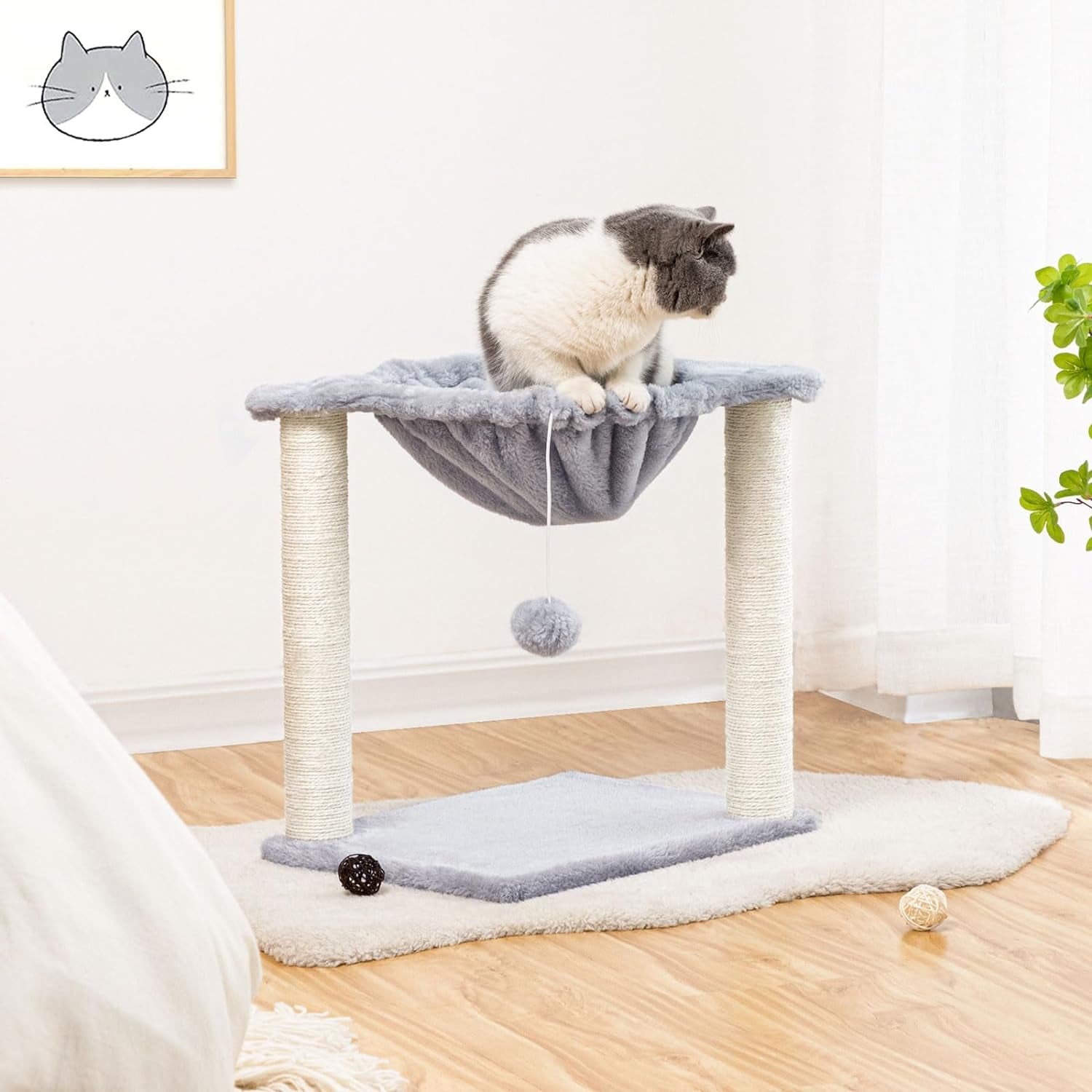 HOOBRO Cat Tree, Small Kittens Tower, 15.7 X 11.8 X 16.5 Inches, Hammock with Sisal Scratching Posts, Pet House Furniture, Light Gray LG08CT03