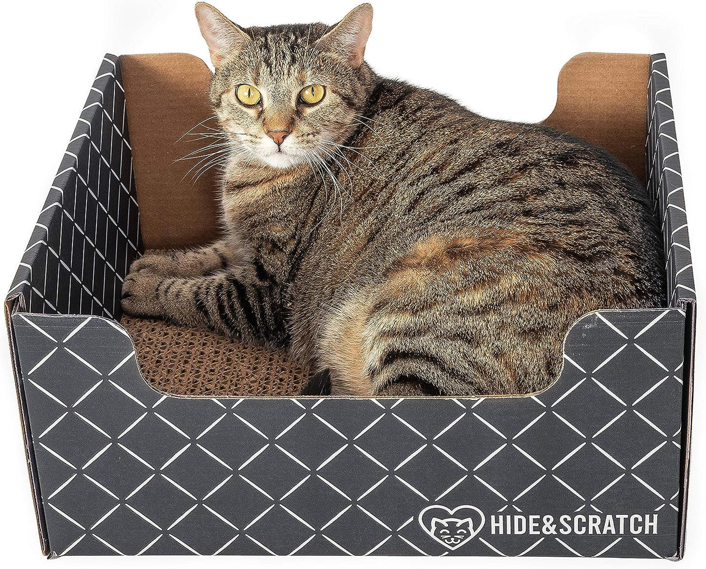 Hide & Scratch Extra-Large Heavy Duty Cardboard Cat Scratcher Box and Cat Bed with Refillable Scratch Pad