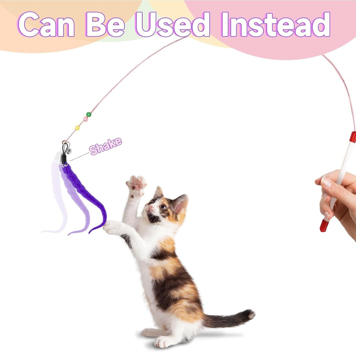 15 Pcs Cat Teasers Wand Toys Cat Worm Toy Cat Worms Refill Cat Wand Replacement Refill Furry Worm Toy with Bells for Cat Small Pet Interactive Supplies