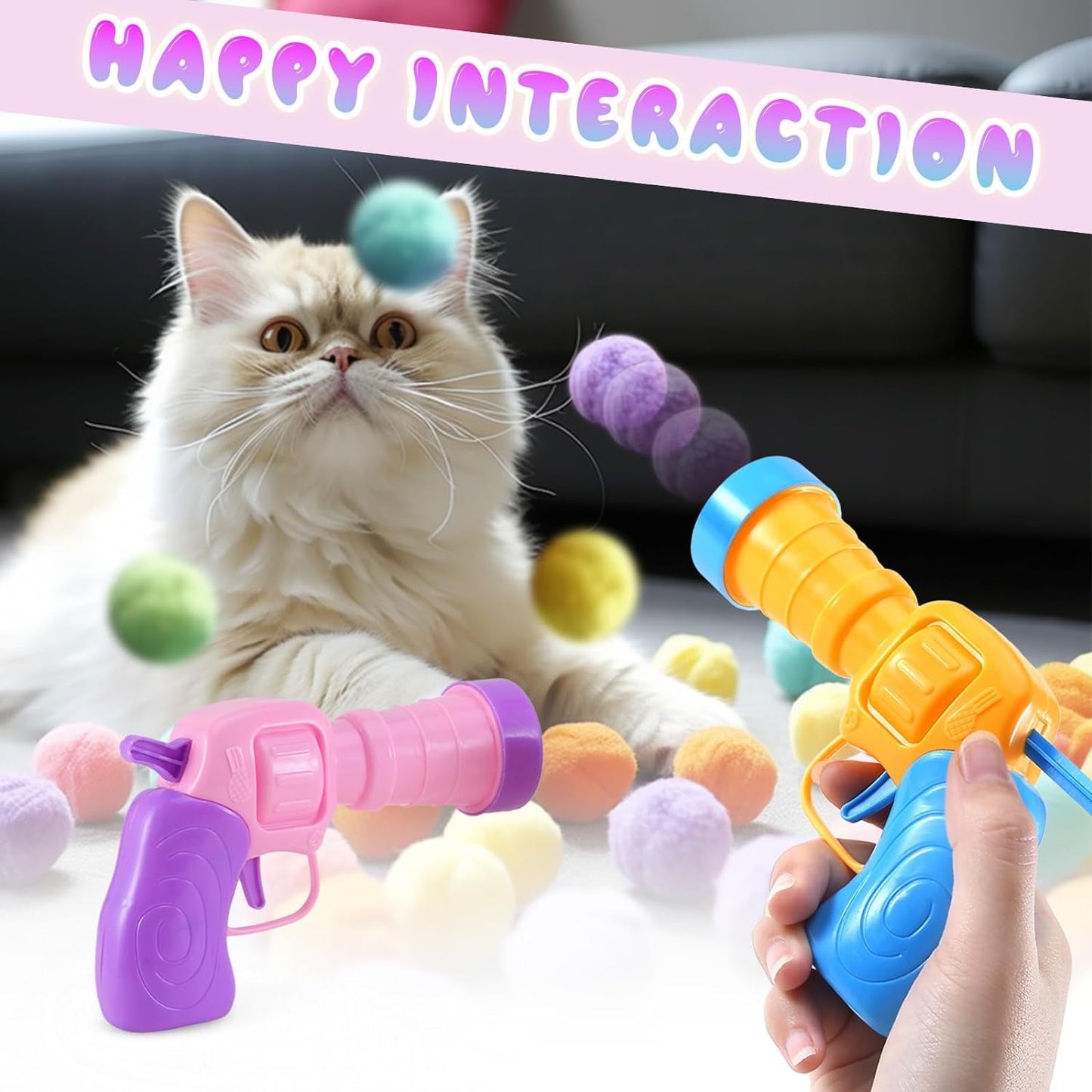 2 Pack Cat Ball Toy Launcher - Includes 100 Colorful Plush Cat Balls and Exciting Launcher Set for Hours of Interactive Fun and Exercise