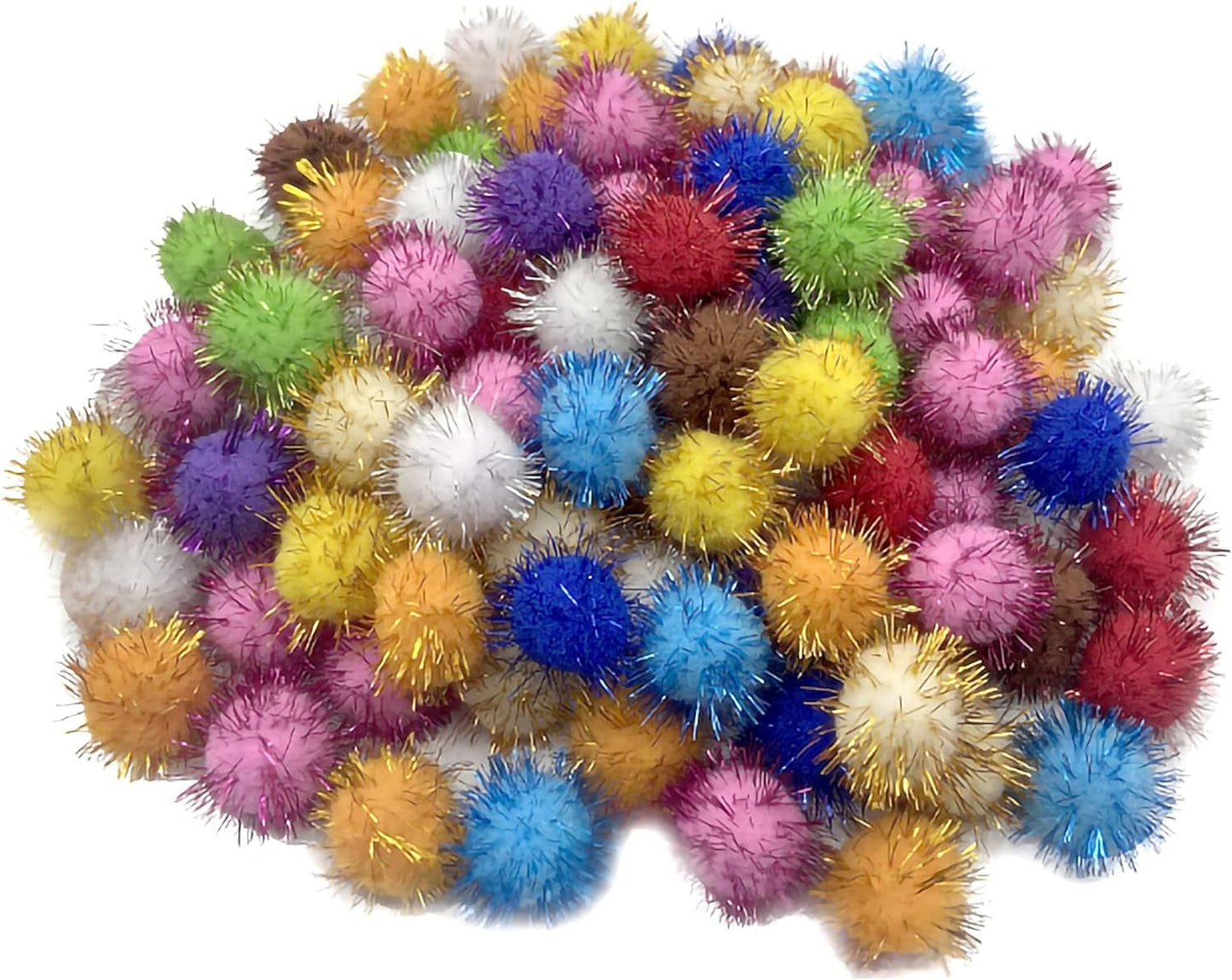 100 Pcs Sparkle Balls, 1.8 Inch Tinsel Sparkle Balls Cat Pet Toy Balls Plush Glitter Balls for DIY Crafts, Pet Cat Kittens Toy Supplies, Color Random