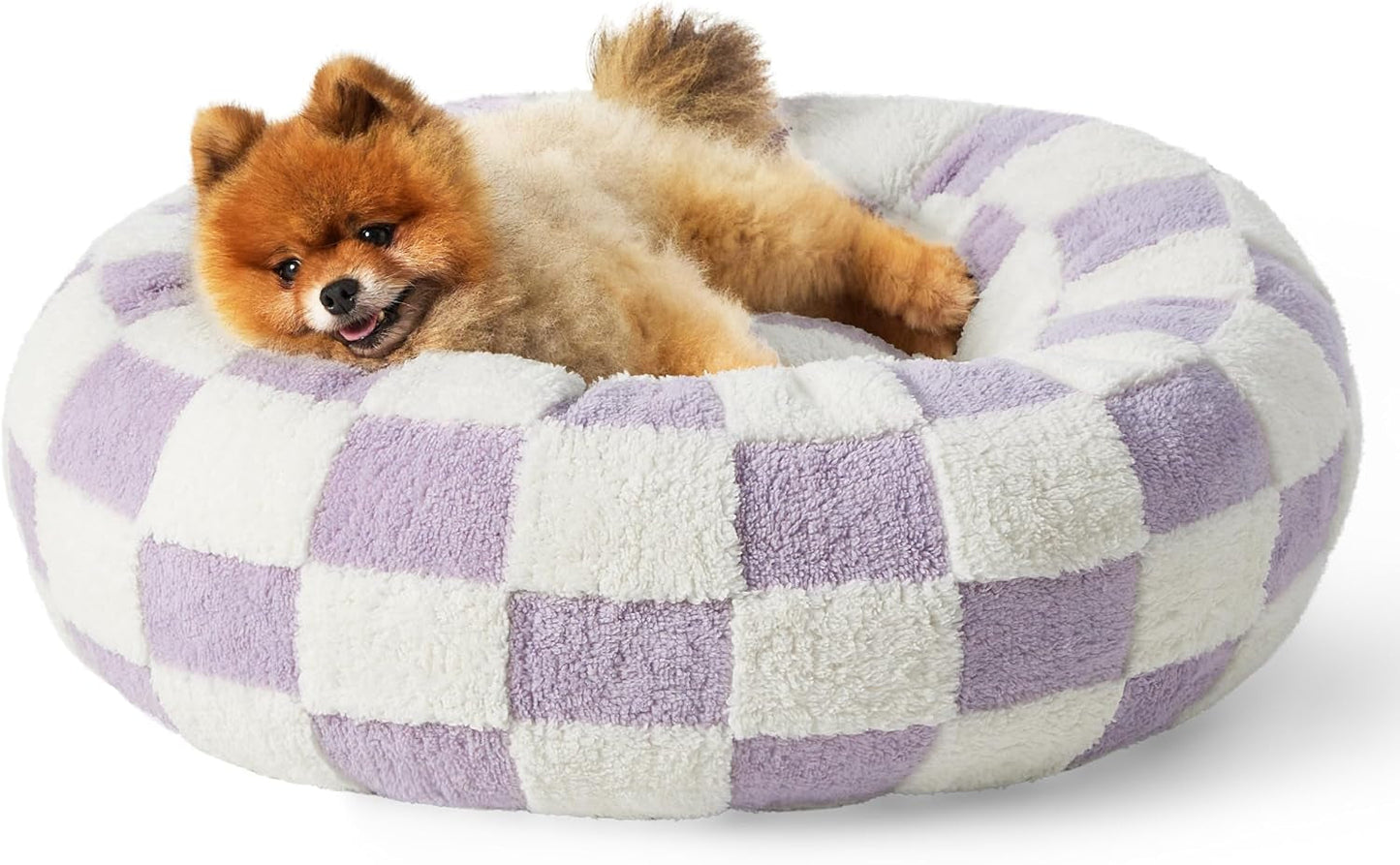 Lesure Donut Small Dog Bed - round Cat Beds for Indoor Cats Calming Pet Beds, Cute Modern Beds with Jacquard Shaggy Plush & anti Slip Bottom, 30 Inch, Blue