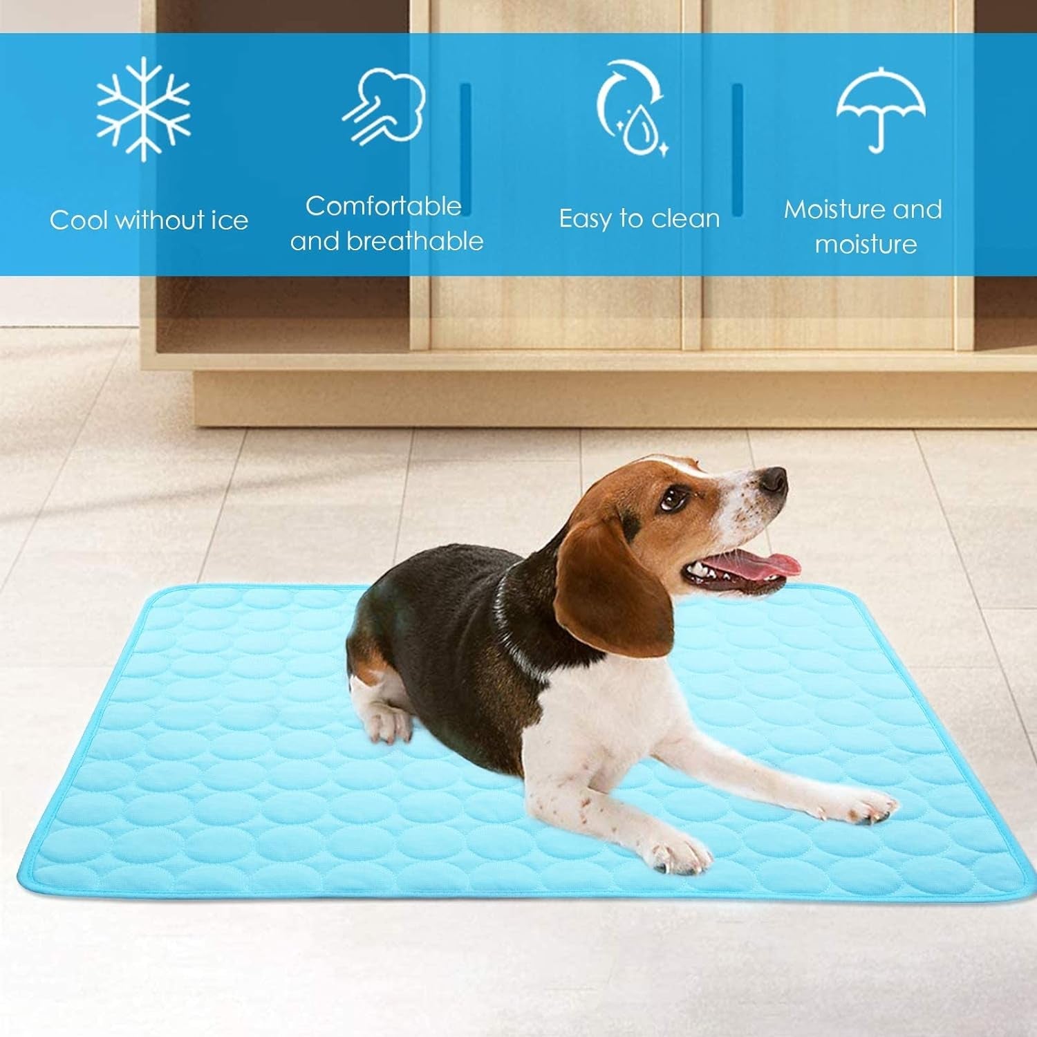 Dog Cooling Mat, Pet Cooling Mat for Dogs Cooling Blanket for Dogs Dog Cooling Pad for Kennels, Crates, Cars, Indoor & Outdoor Ice Silk Cooling Mat for Extra Large Dogs (Blue, L(28 * 22"))