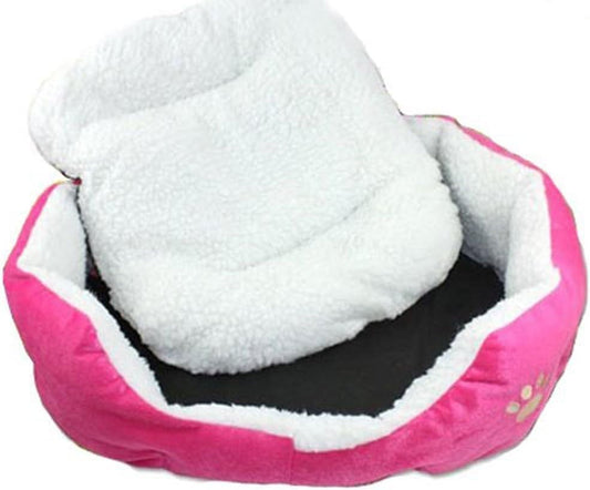 Cute Paw Print Comfortable Pets Dog Cats Puppy Kitten Nest Mat Pad Soft Fleece Bed(Pink)