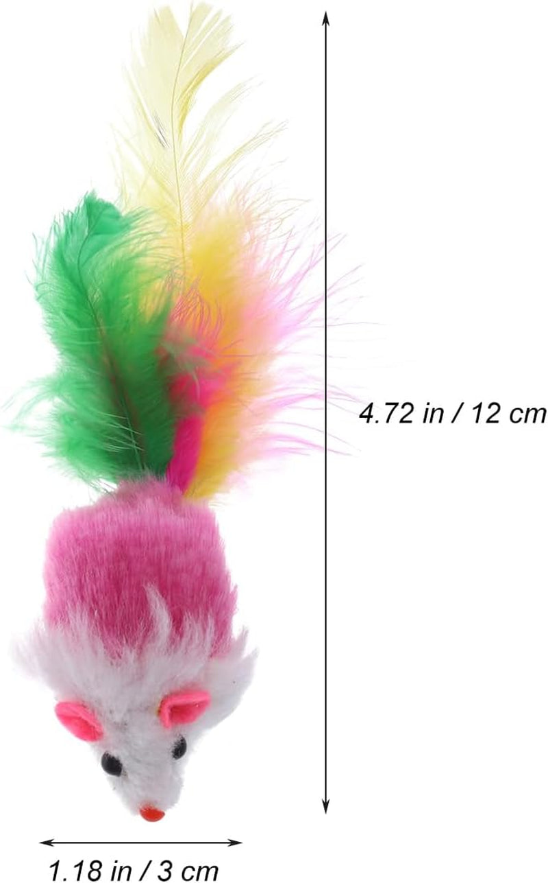 10 PCS Furry Pet Toys Mice Cat Toy Mouse Cat Catcher Toys with Feather Tails(Random Color)