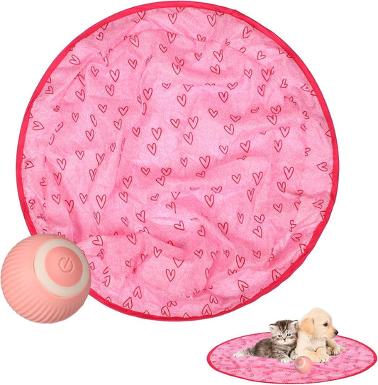 2Pcs Interactive Cat Toy Ball under Mat, 2 in 1 Automatic Guitar Cat Game Pink Kitten Exercise Toy Cover Interesting Birthday Gift for Indoor Playing Hunting Kitty Hide and Seek