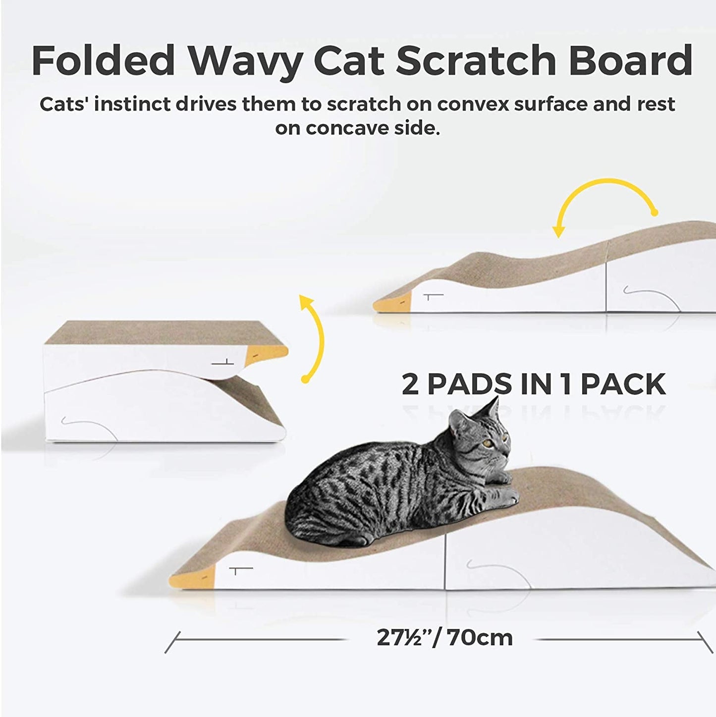 MSBC Duck-Shaped Cat Scratch Pad, Cardboard Cat Scratcher, Wave Curved Scratching Pad, Corrugated Scratching Bed Lounge for Indoor Cats Kitten Kitty, Protecting Furniture, Reversible, Foldable