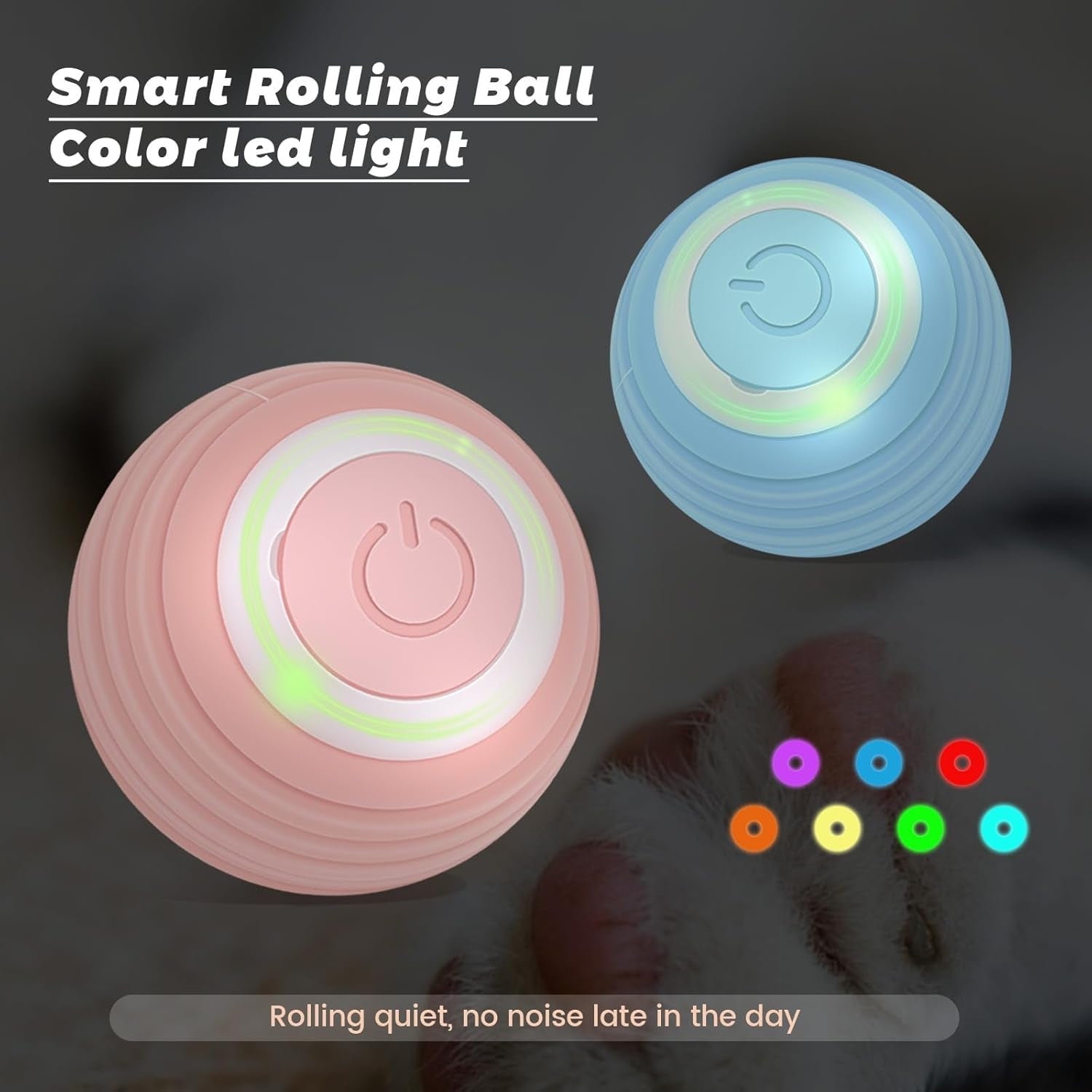 2 Packs Cat Toy Ball Smart Interactive Cat Ball, Indoor Automation Interactive Cat Toy, USB Charging with LED Light Cat Toy, Blue and Pink