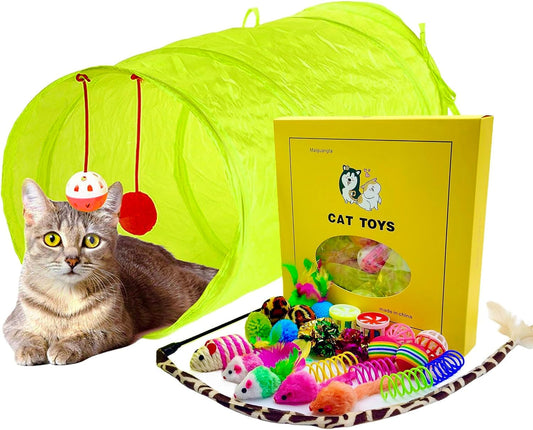 25 PCS Assortment of Cat Toys - Cat Tunnel, Catnip Toys,Cat Spring,Feather Teaser, Mice, Colorful Balls & Bells. Perfect for Kittens, Cats, and Puppies!