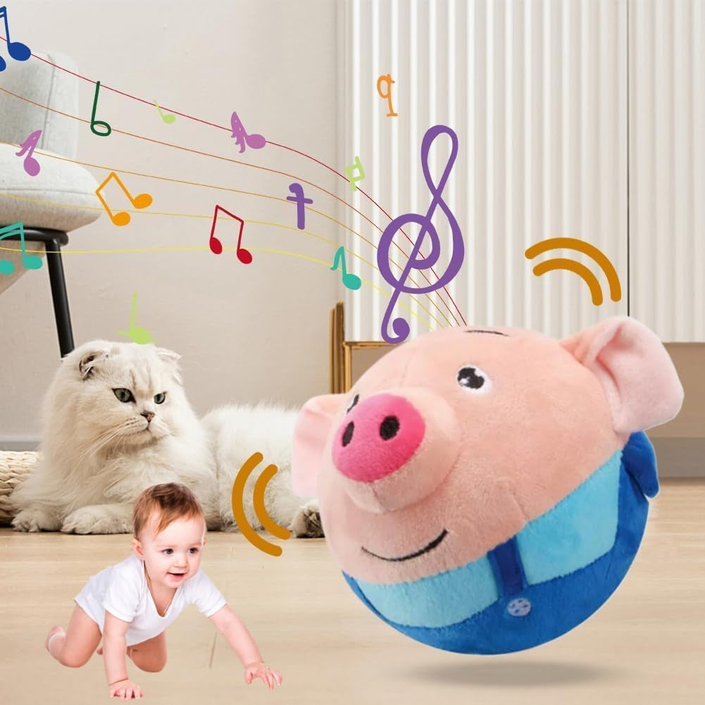 2024 NEW Active Moving Pet Plush Toy, Interactive Dog Toys Squeaky Moving Dog Ball Toy, Washable Cartoon Pig Plush Sound Electronic Dog Toy for Dog, Pets, Cats(E)