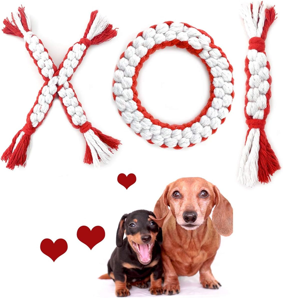 3 Pcs Valentine'S Day Dog Cotton Rope Toys or Dog Teeth Cleaning I Shape X Shape O Shape I Love You Valentine'S Day Dog Chewing Rope Toys for Small, Meidum, Large Dogs