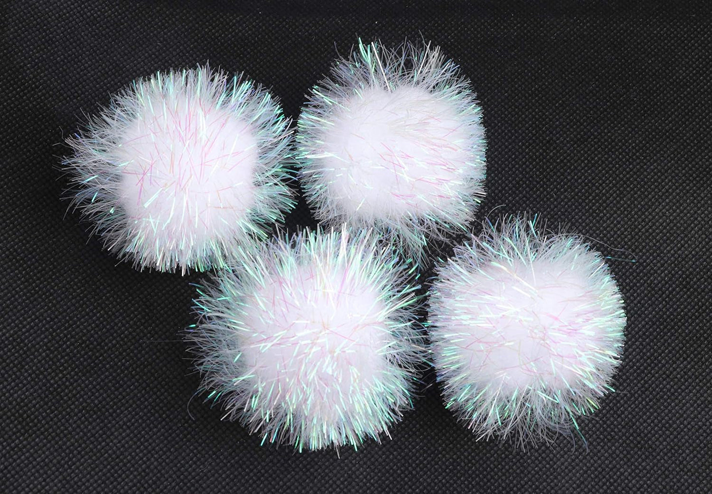 15Pcs Jumbo Pom Bushy Sparkle Ball Cat Toy, Interactive Glitter Pom Pom Cat Toy Balls for Kittens (With Tinsel:3 Inch,Black)