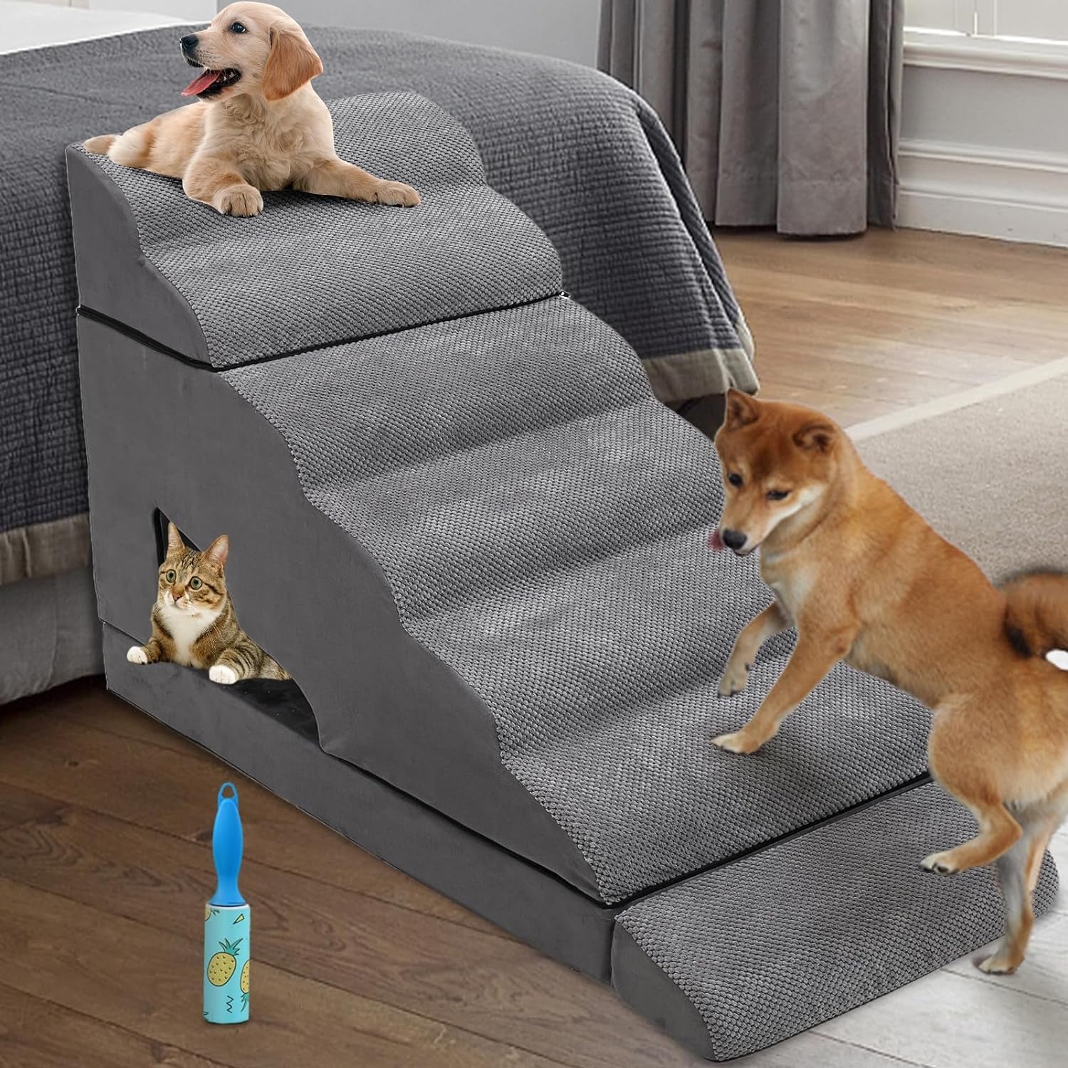 Foam Dog Stairs & Steps Ramps for High Beds 30-36 Inches High Tall, Litail 6 Step Pet Stairs/Steps for High Beds 30 Inch Large Dogs, Non-Slip Dog Ramps for Small Dogs, for Older Dogs/Cats Injured