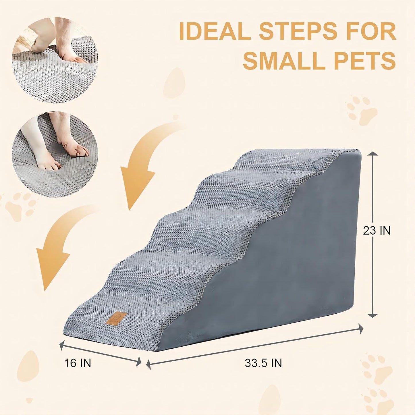 Dog Stairs & Steps for Small Dogs Cats with Premium Nail Clipper, 5 Steps Pet Stairs for High Bed Couch, Ultra Stable Dog Steps with High Density Soft Touch Foam, 2-Pack Hair Removers for Cleaning