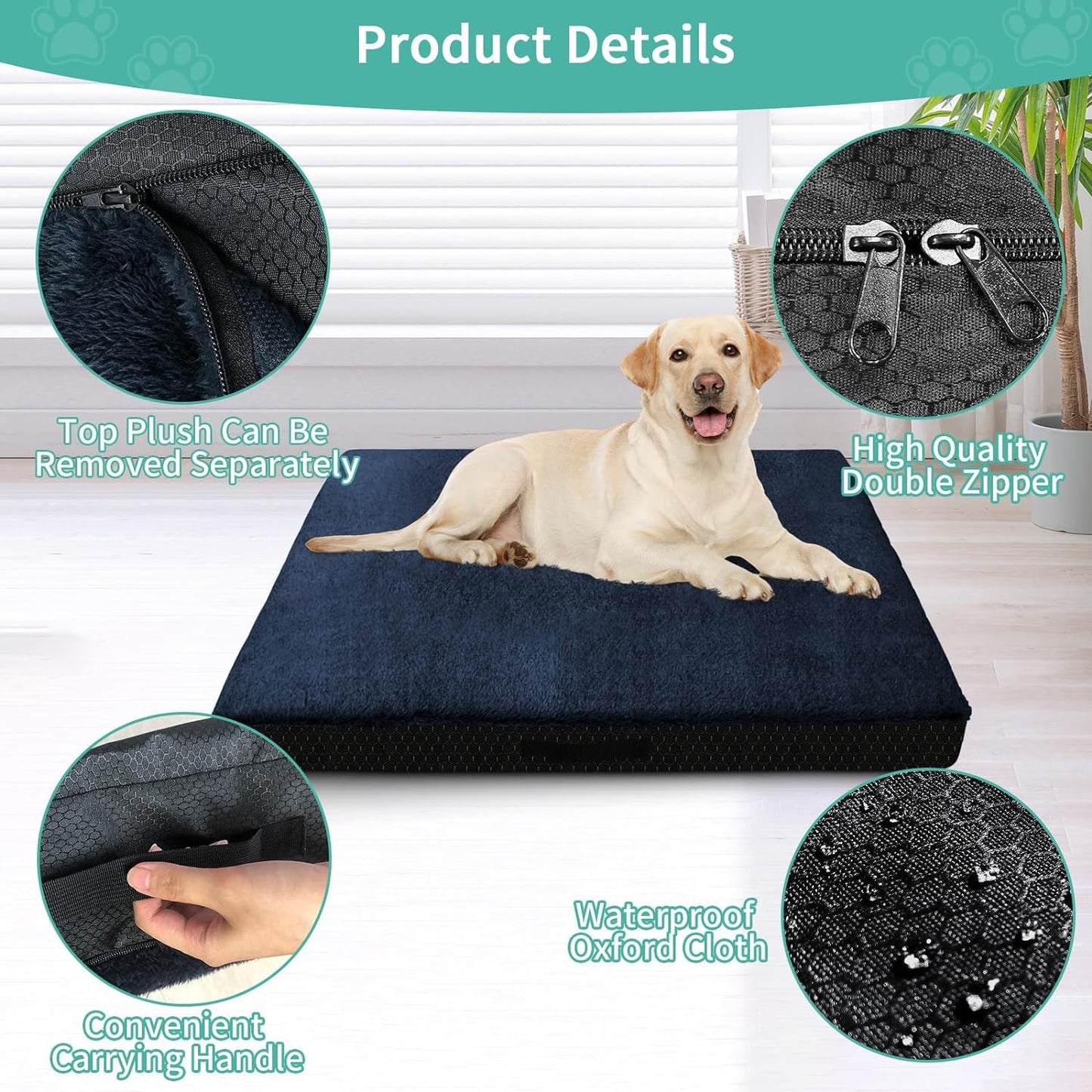 Dog Bed Covers Replacement Washable, 36Lx27Wx4H Inch Waterproof Dog Bed Covers Soft Plush Replacement with Zipper, Removable Cover & Anti-Slip Bottom for Dog/Cat, Cover Only