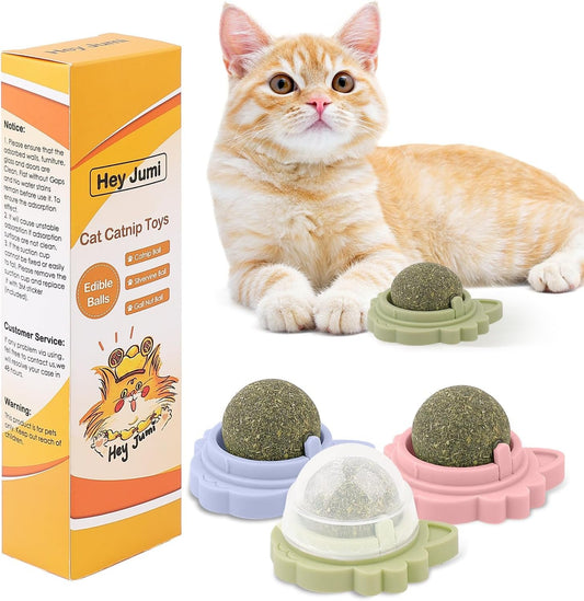 3Pcs Catnip Toy Balls with Three Mixed Flavors, Nature Edible Cat Silvervine Chew Toys, Healthy Kitten Wall Treats, Teeth Cleaning Toys for Indoor Cats, Gift Box for Kitten Pet