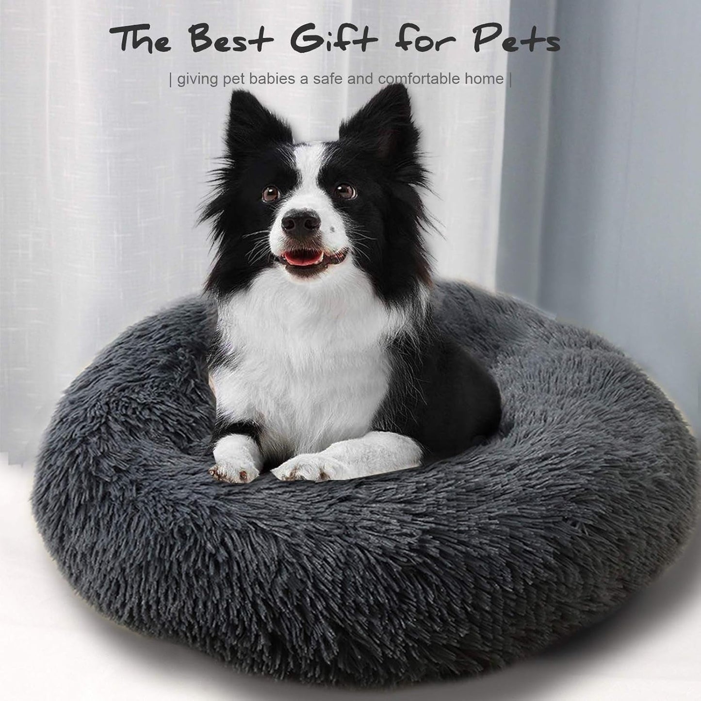 Donut Dog Bed for Medium Dogs - Veepax Non-Slip Washable Calming Pet Bed | Soft Fluffy round Dog Cat Cushion Bed (28")