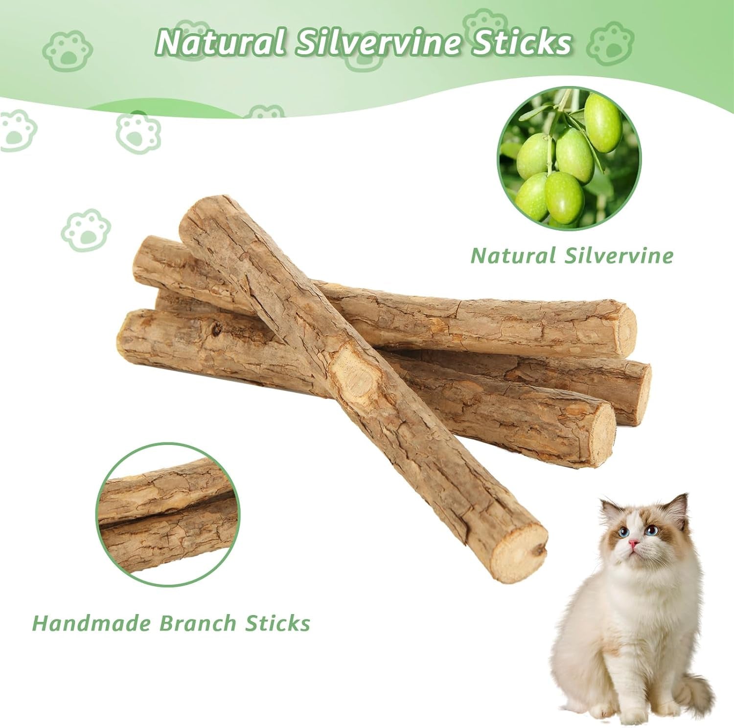 20Pcs Silvervine Sticks for Cats, Cat Chew Sticks, Natural Catnip Toys for Kittens Dental Care, Calm Cat Anxiety and Stress, Increase Appetite Cat Toys