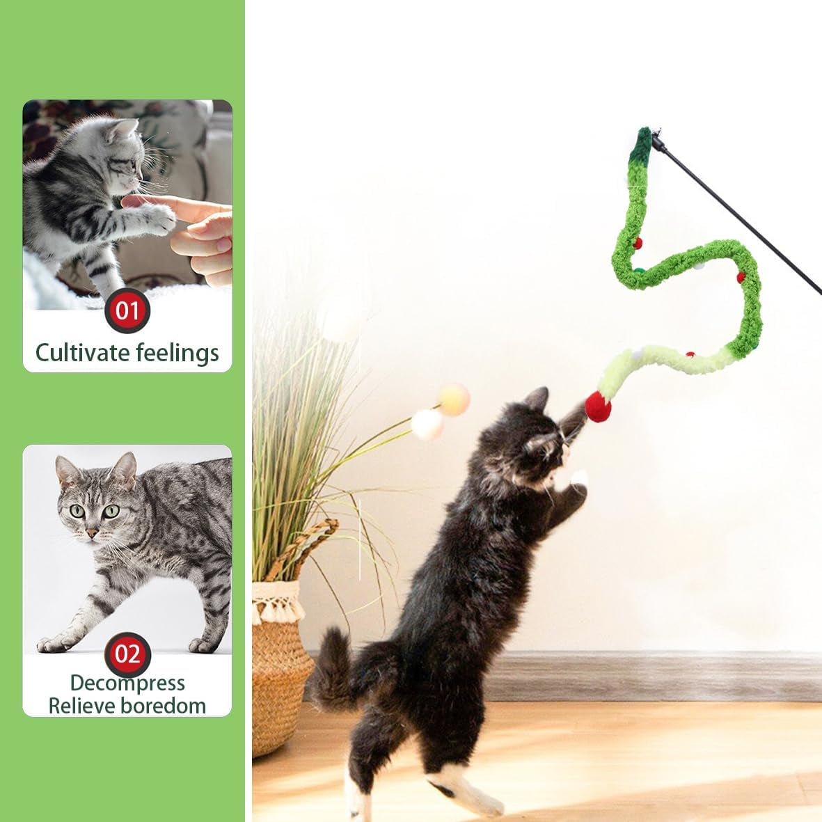 10-Piece Cat Wand Feather Replacement, Pompom Cat Toy Attachments, Ideal for Indoor Cats, Interactive Play, Exercise, Hunting Simulation, Durable, Easy to Attach, Enhances Cat Wand Playtime