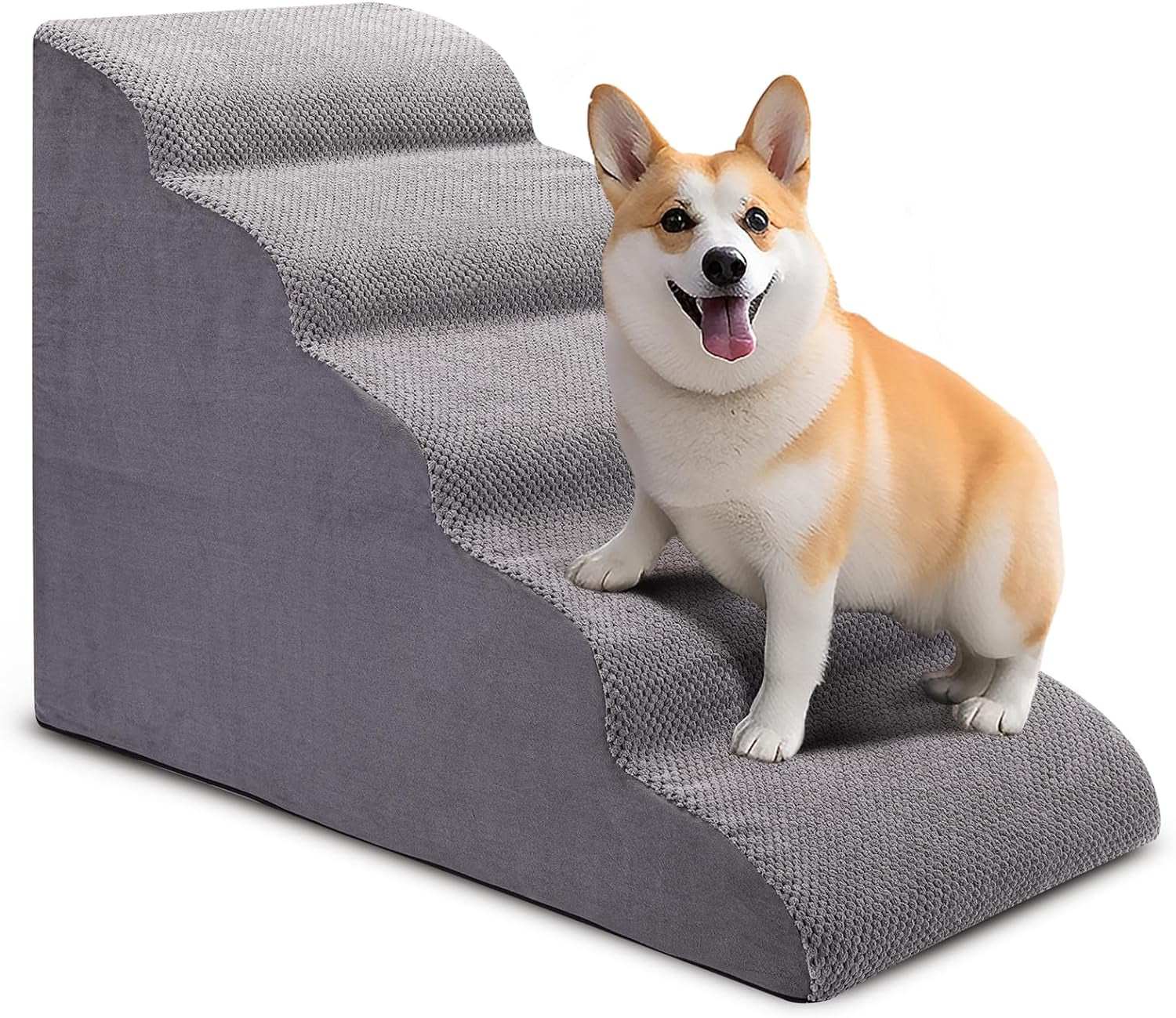 Dog Stairs for Bed, 5-Step Dog Steps for Couch and High Bed, Non-Slip Pet Stairs, 24" High Sofa Foam Dog Ramp - Best for Small Pets, Older Dogs, Cats with Joint Pain