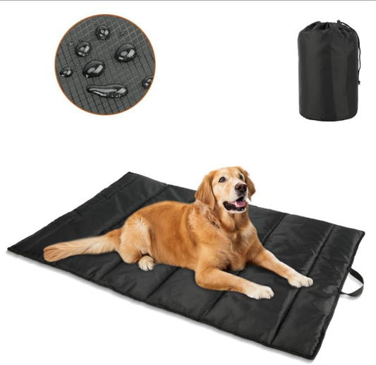 BWOGUE Large Outdoor Dog Bed Mat, Portable Waterproof Camping Dog Mat, Washable Dog Travel Mat with Carry Bag for Medium and Large Dogs Sleeping, 47"X27"（Black）