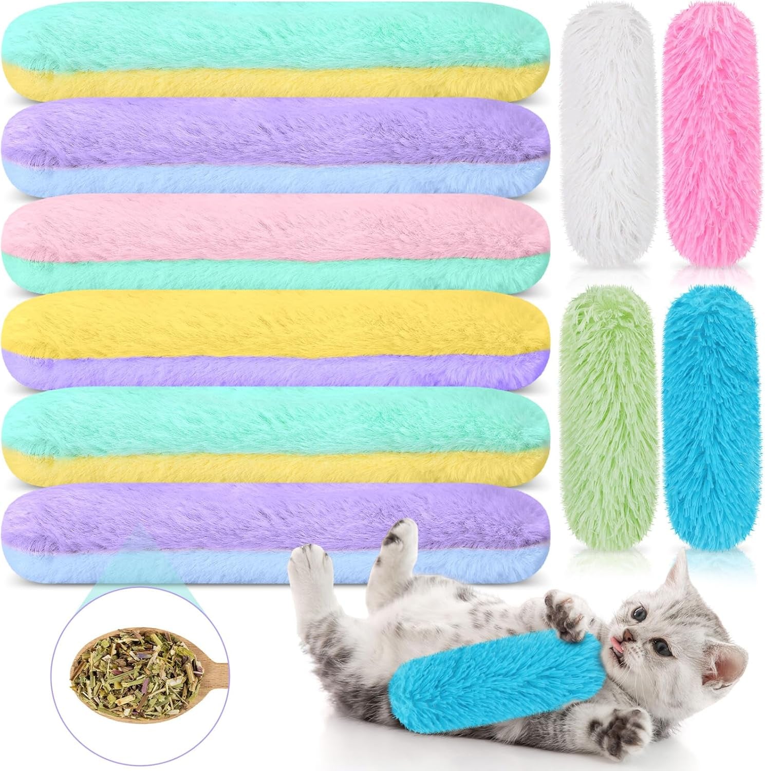 12 Pcs Cat Pillow Catnip Toys Bulk Soft and Durable Pillows Toy Cat Interactive Toy with Catnip Plush Cat Chew Teething Clean Toy for Indoor Cats Chewing