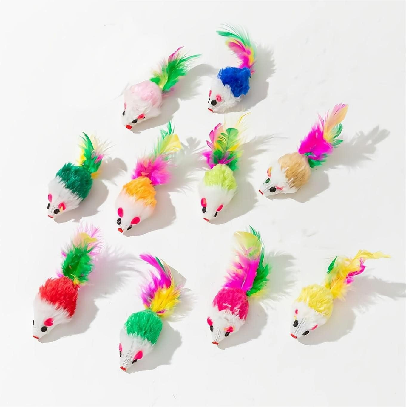 10 Pcs Cat Toys Mice, Cat Toy Mouse with Rattle Sounds,Cat Chew Toy Cat Feather Toys for Indoor Cats Kittens Interactive (02)