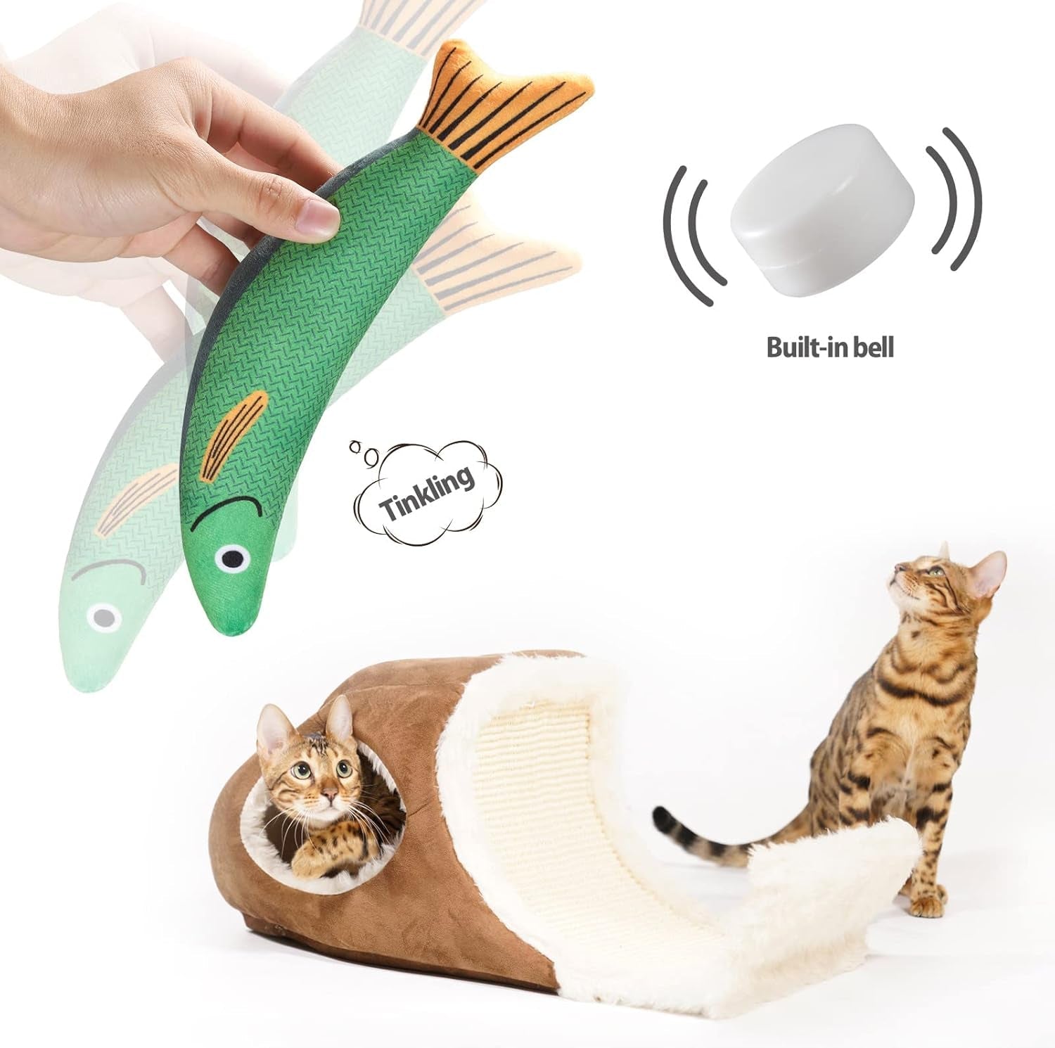 3 PCS Cat Toys Kitten Toys Assortments, Cat Toys Fish with Catnip, Cat Nip Toys, Cat Chew Plush Toys, Interactive Kitten Cat Toys Indoor Cats. Plush Cartoon Kitten Teething Interactive Toy 9.5"