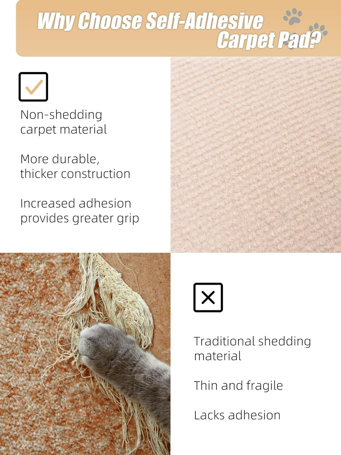 Large 78.7"X15.8" Cat Scratching Mat - Trimmable Self-Adhesive Carpet for Replacement Pads, Covering Posts, and Furniture Protection (Beige, 1PACK)