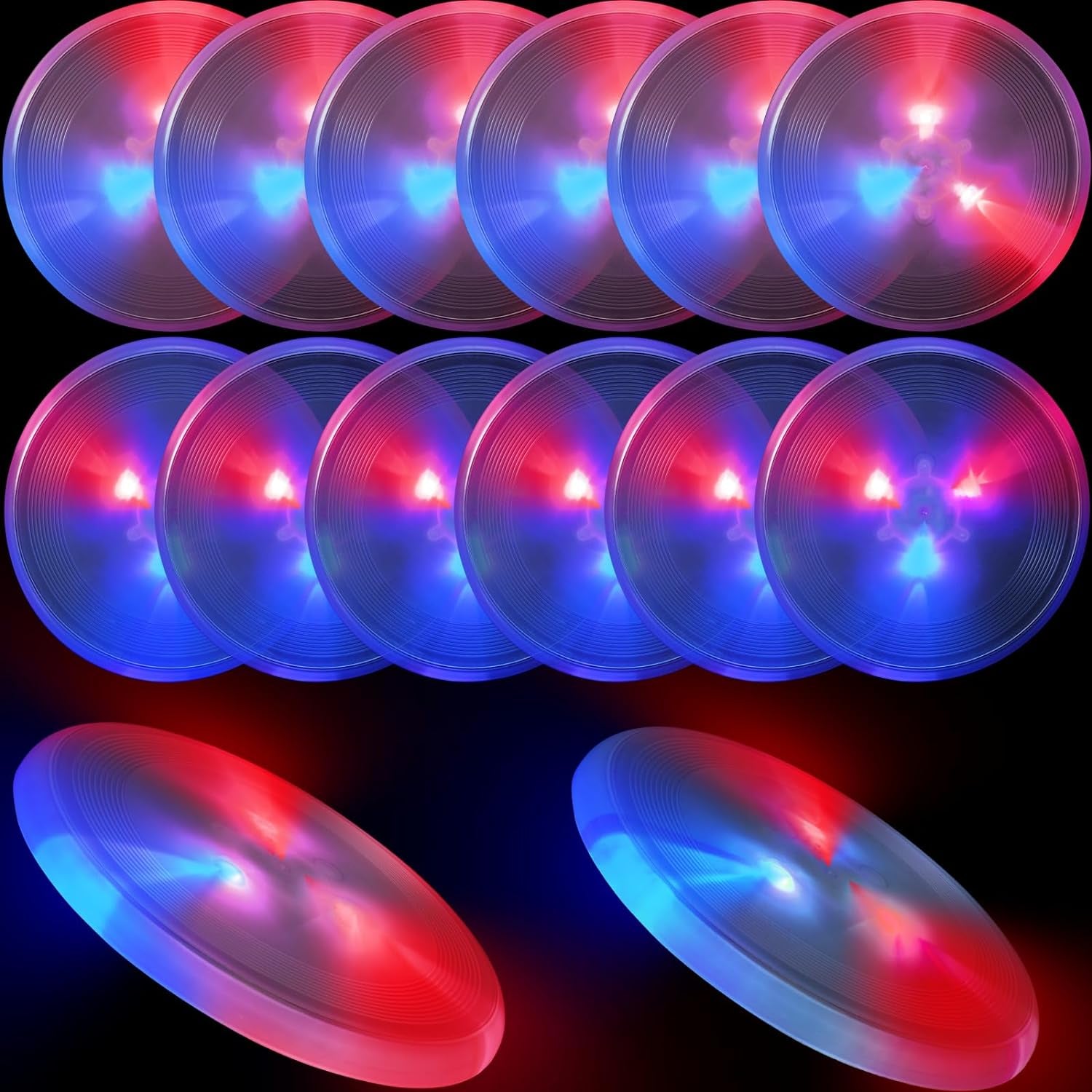 12 Pcs LED Flying Disc Dog Flying Disc Glow in the Dark Games Interactive Light up Yard Games for Pets Dogs Kids Teens Outdoors Activities