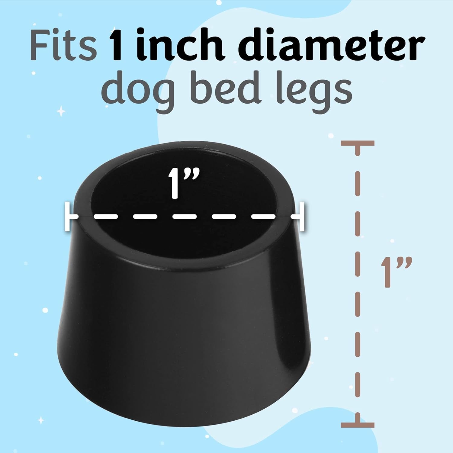 IMPRESA [4 Pack 1” Wide Elevated Dog Bed Feet to Protect Floors - Raised Dog Bed Stabilizers to Reduce Sliding - Dog Cot Feet - Elevated Pet Bed Accessory - Attachable Dog Cot Bed Leg Cap