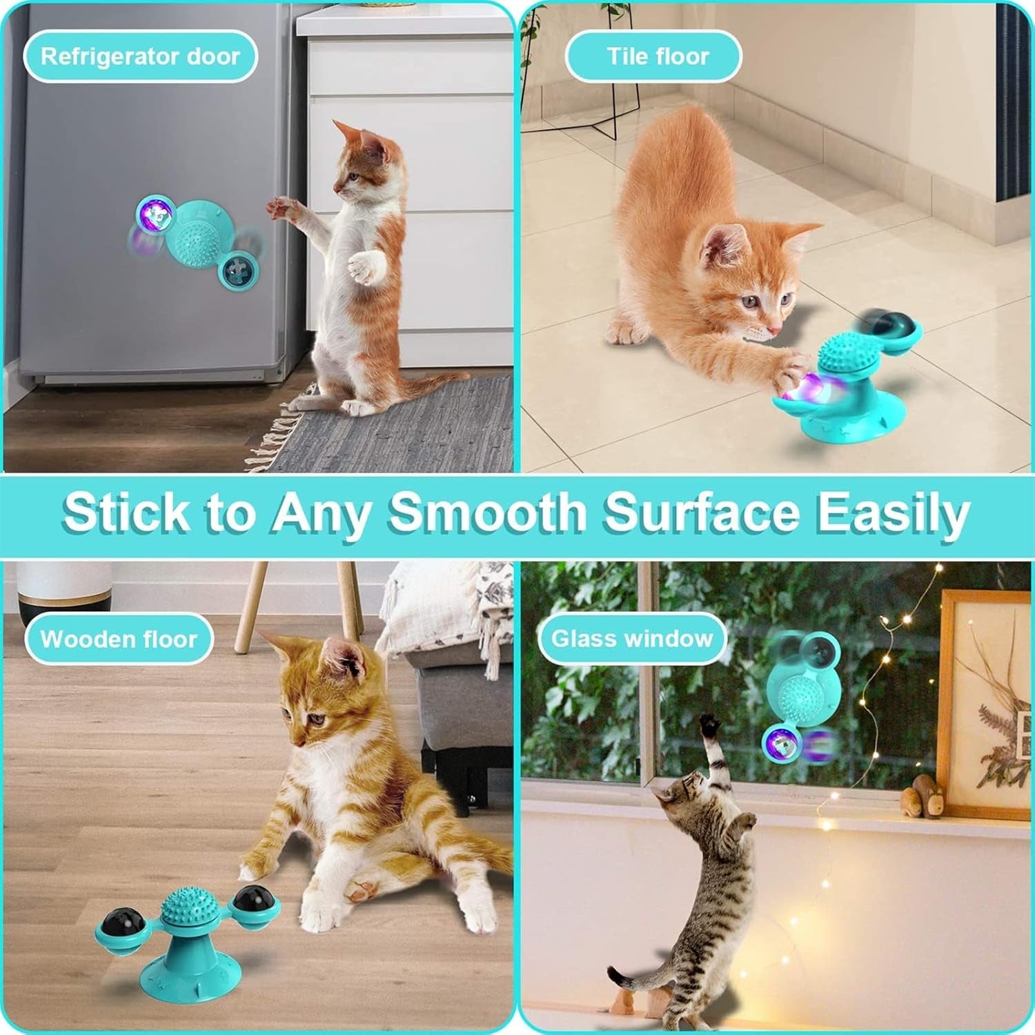 2Pcs a Set Windmill Cat Toys,Cat Chew Exercise, Interactive Cat Toys for Indoor Cats Funny Kitten Toys with LED Light Ball Suction Cup Wall Mount Cat Spinner with Rotatable Toy Ball for Cat