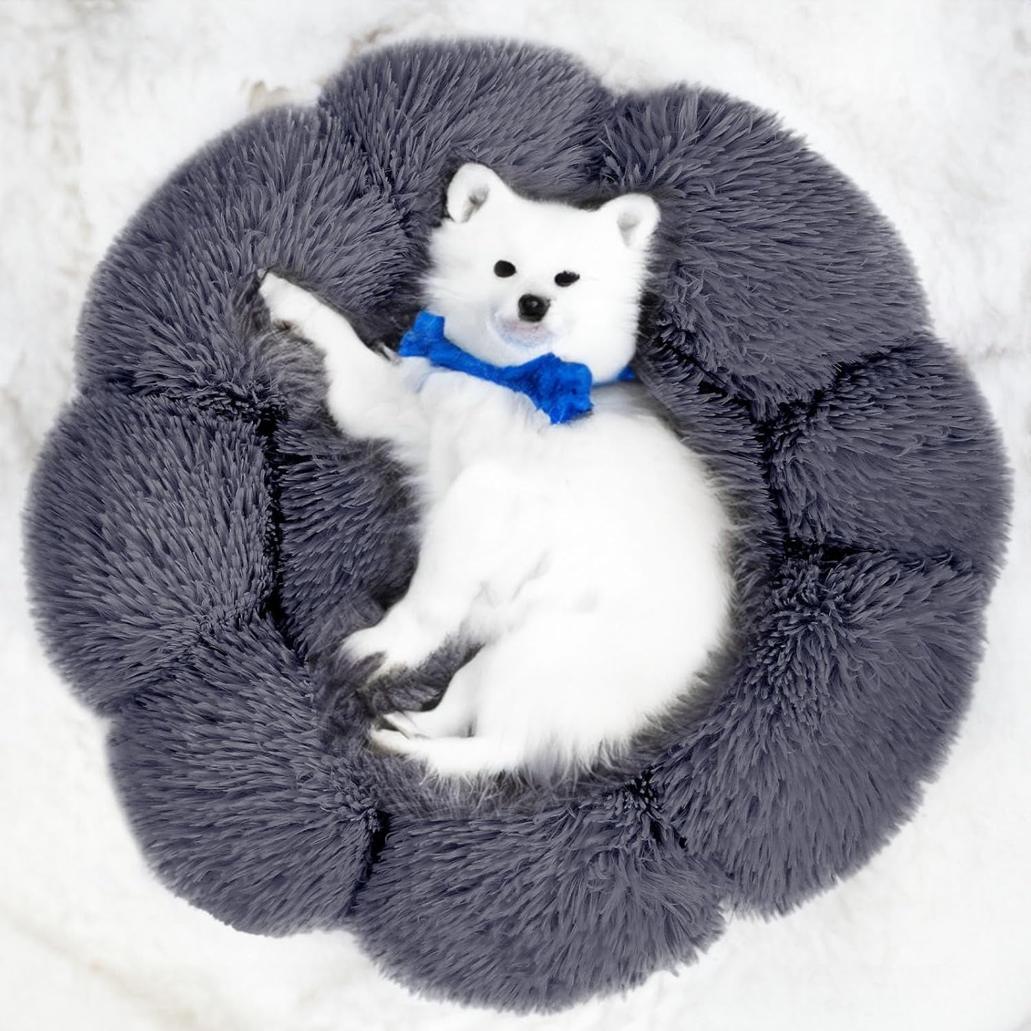 20 Inch Small Dog Bed Cute round Dog Cat Bed, Washable Puppy Kitten Cuddler Beds Dog Donut Bed Plush Calming Pet Bed with Anti-Slip Bottom for Small Pets, Dark Gray