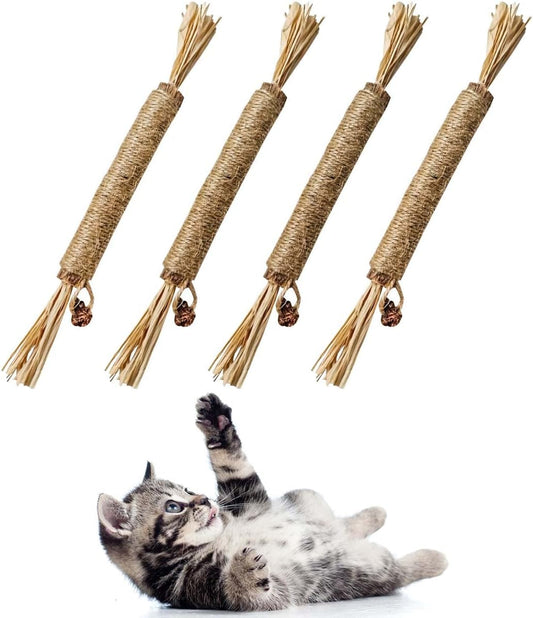 4 Pack Natural Silvervine Sticks Cat Toys Cats Chew Toys for Kittens Teeth Cleaning Catnip Toy Teething Stick Silvervine for Indoor Cats Interactive Cat Kitten Toys Kitty Toys for Cats Dental Care