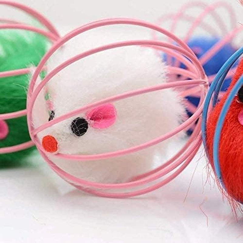 1Pc Random Color Caged Rats Rolling Wire Cage Plush Mouse Ball Funny Cat Toy Catches the - Hide Balls Interactive Toy, Mice and Animal Toys