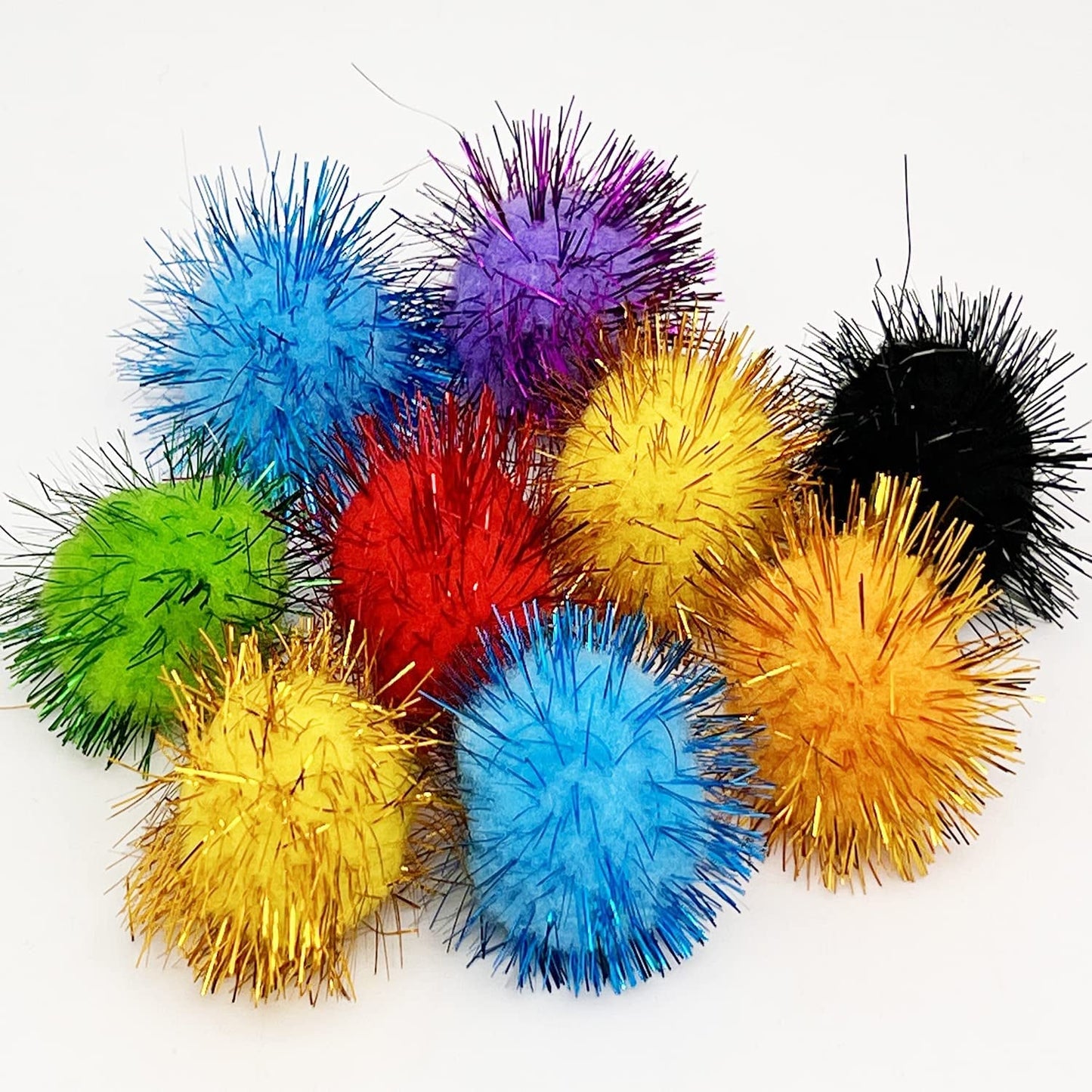 24 Pcs Cat Balls Toys, 1.8 Inch Sparkle Balls, Tinsel Glitter Pom Pom Balls Cat'S Favorite Toys, Random Color