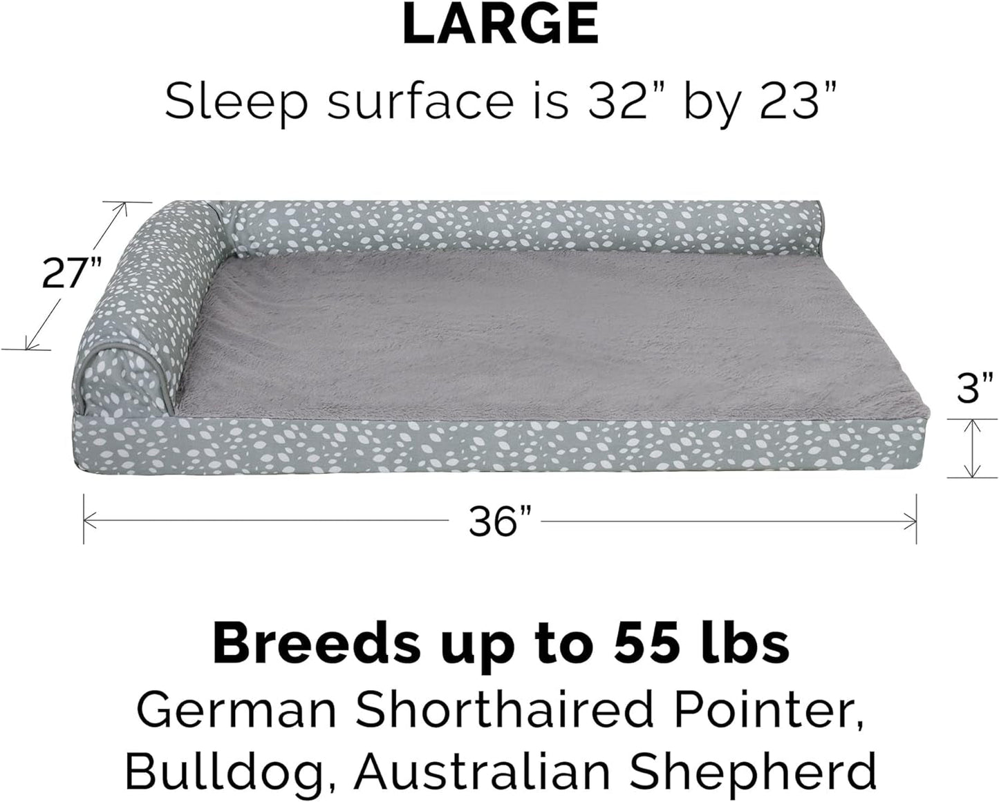 Furhaven Replacement Dog Bed Cover Plush & Almond Print L Shaped Chaise, Machine Washable - Gray Almonds, Large