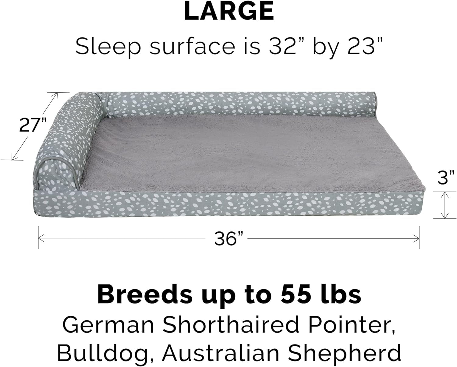 Furhaven Replacement Dog Bed Cover Plush & Almond Print L Shaped Chaise, Machine Washable - Gray Almonds, Large