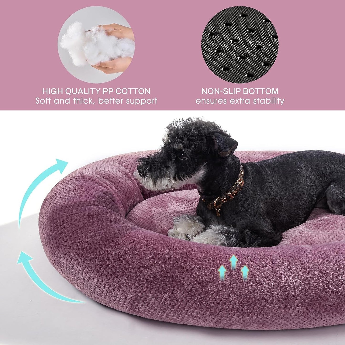 Jiupety Bagel Dog Bed for Small Medium Dogs,Calming Washable Puppy Cat Bed Indoor,Cozy Anti-Anxiety round Dount Pets Beds,Purple L