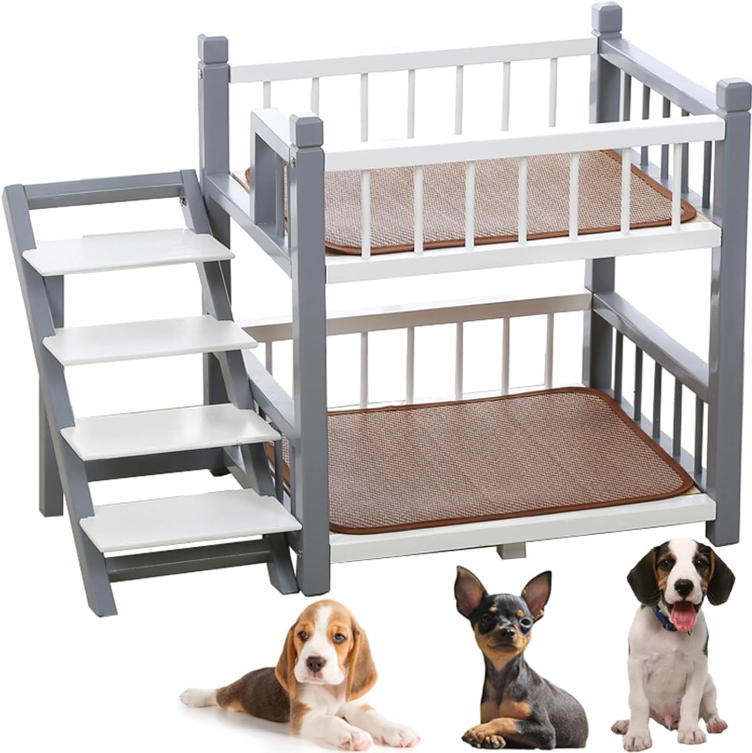 2-Layer Dog Bunk Bed Small, Solid Wood Dog Bed Double Layer Pet Bed,Removable Double Layer Pet Bed with Stairs,For Small and Medium-Sized Dogs and Cats Elevated Pet Sofa