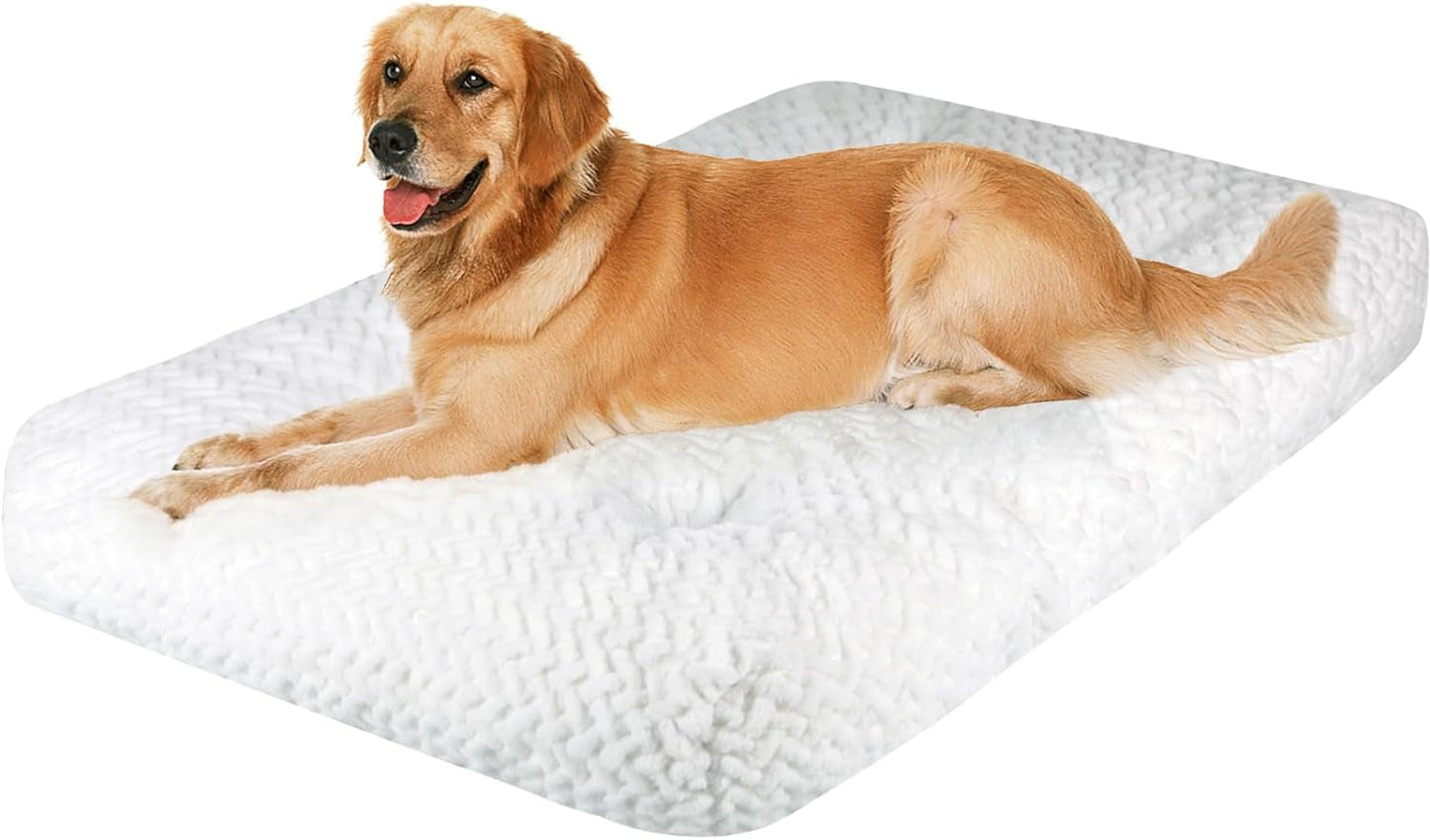 KROSER Deluxe Dog Crate Bed Dog Bed Mat, Soft Dog Crate Pad, Machine Washable Pet Cage Pad Mattress Reversible (Cool & Warm), Dog Kennel Bed for Small to Jumbo Dogs, White