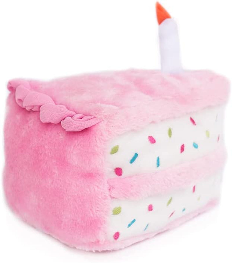 Zippypaws Birthday Gifts for Dogs - Pink Birthday Cake Slice, Plush Squeaky Dog Toy, Dog Birthday Party Supplies for Boys & Girls