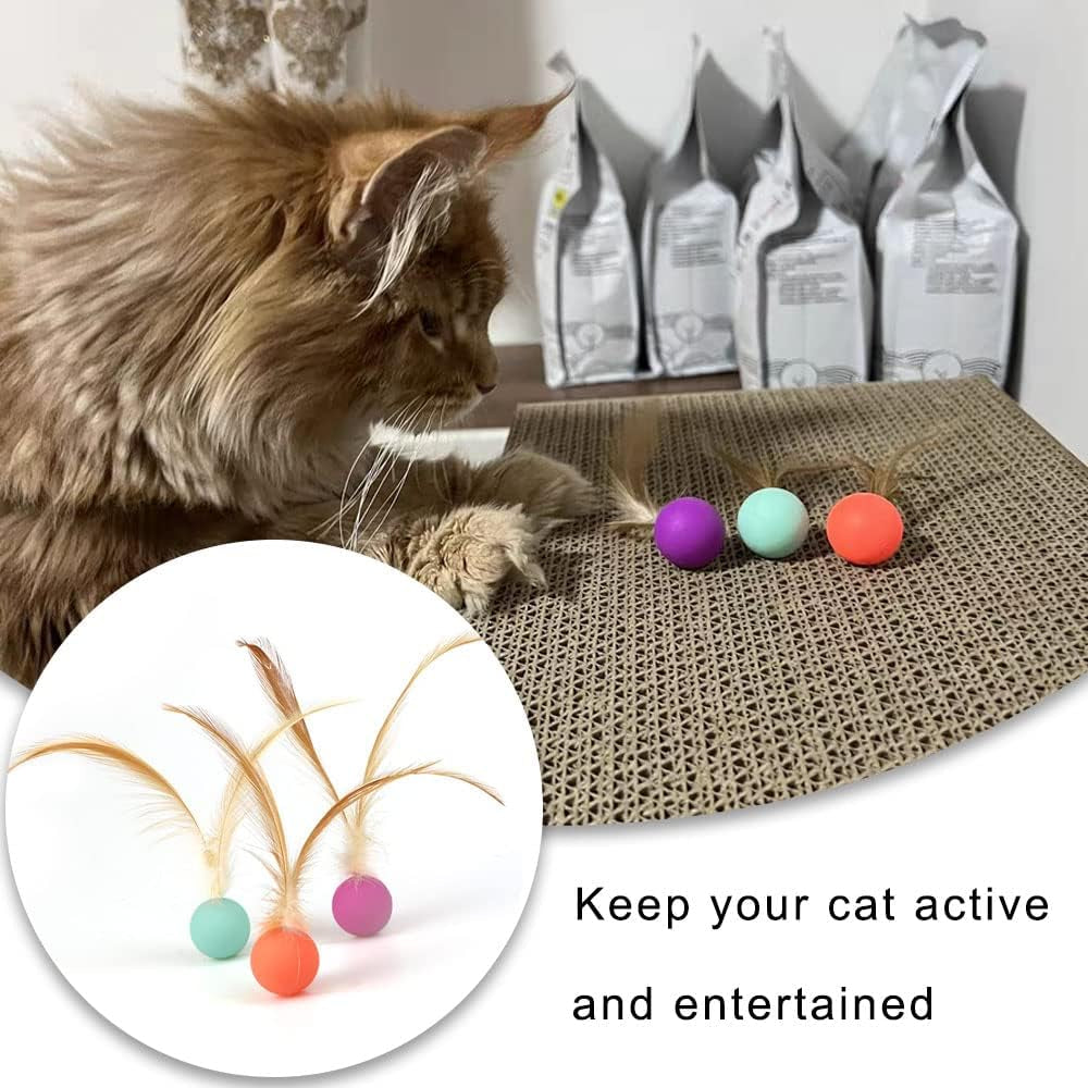 3 Pcs Cat Toy Balls Bite Resistant Cat Toys Bouncy Balls with Feathers High Rebound Pet Interactive Kitten Toys for Cats Indoor and Outdoor Play Interaction